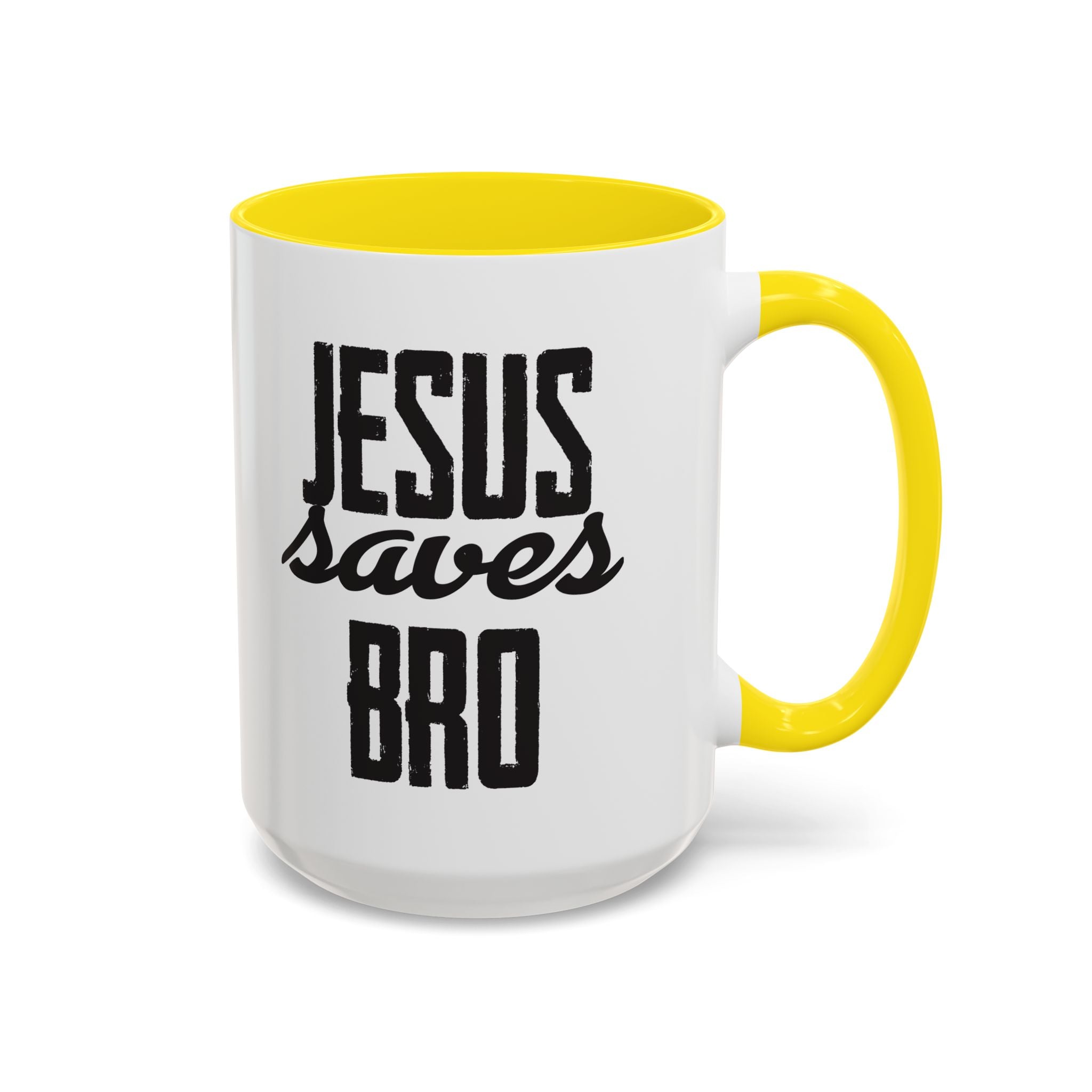 Christian Coffee Mug – 11oz & 15oz Jesus Saves Bro Quote, Colorful Interior