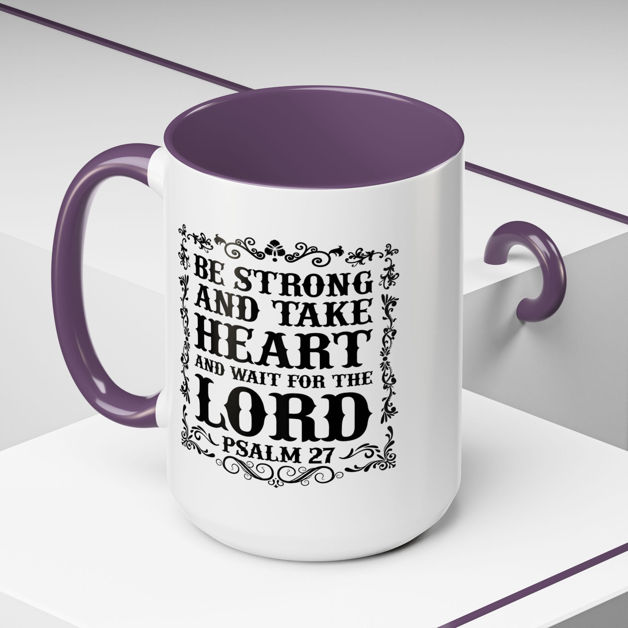 Be Strong and Take Heart Coffee Mug – 11oz & 15oz Christian Scripture Design, Colorful Interior