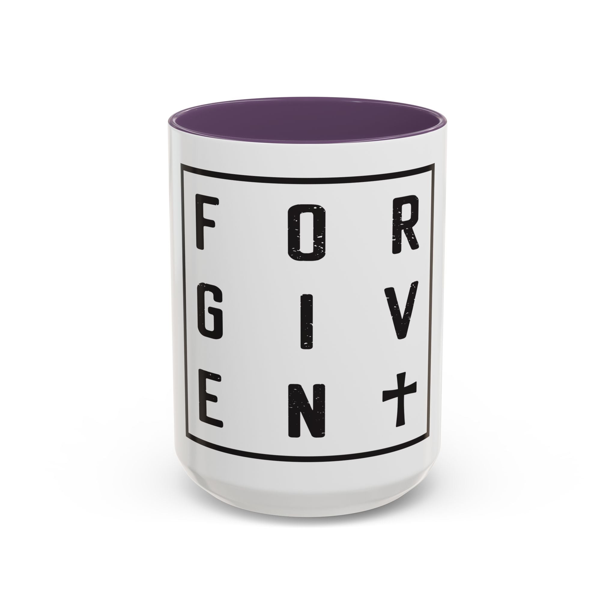 Faith-Inspired Coffee Mug – 11oz & 15oz Forgiven Cross Design, Colorful Interior