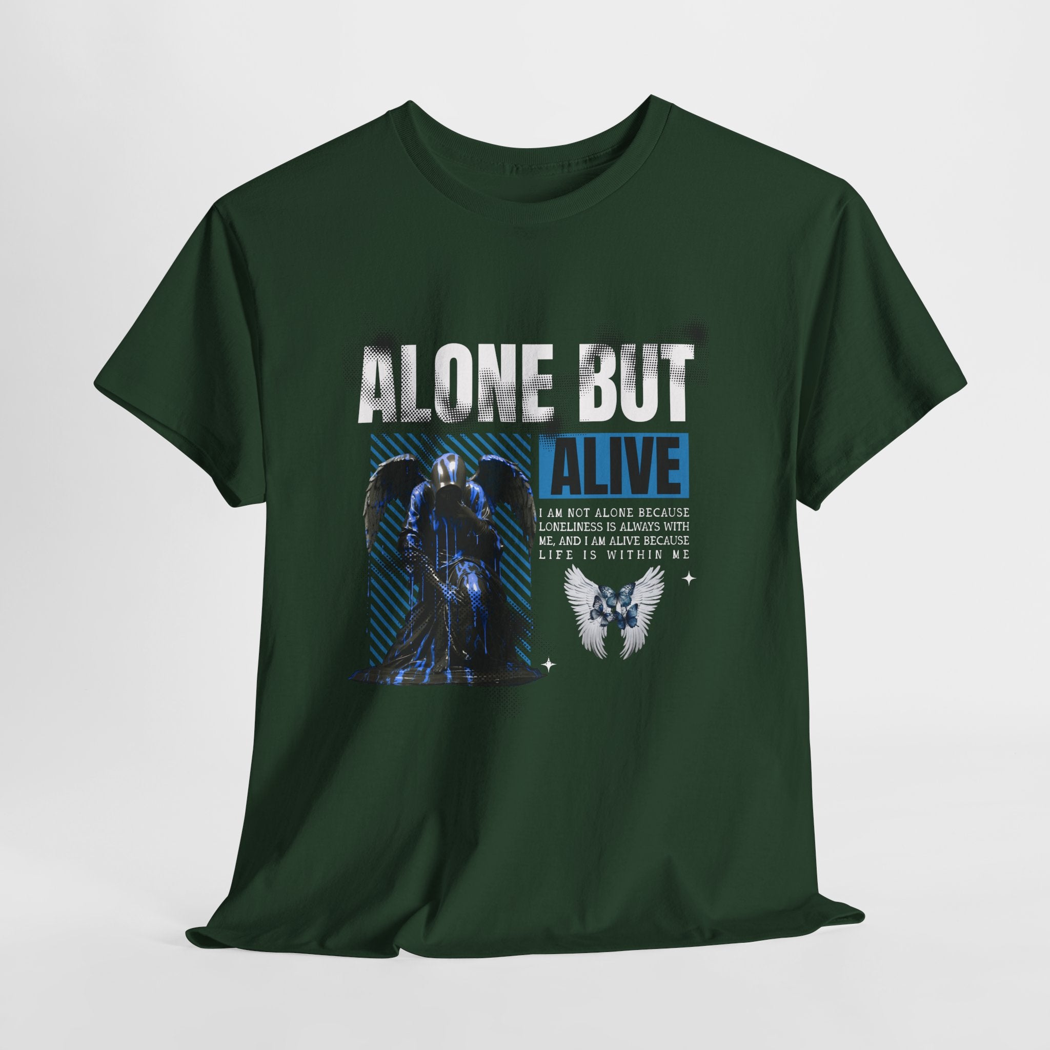 Alone but Alive" Dark Angel Statue with Blue Accents - Digital Art
