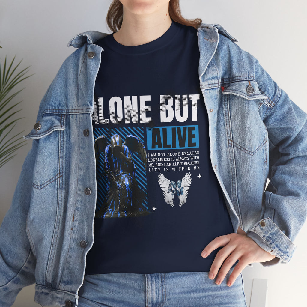 Alone but Alive" Dark Angel Statue with Blue Accents - Digital Art