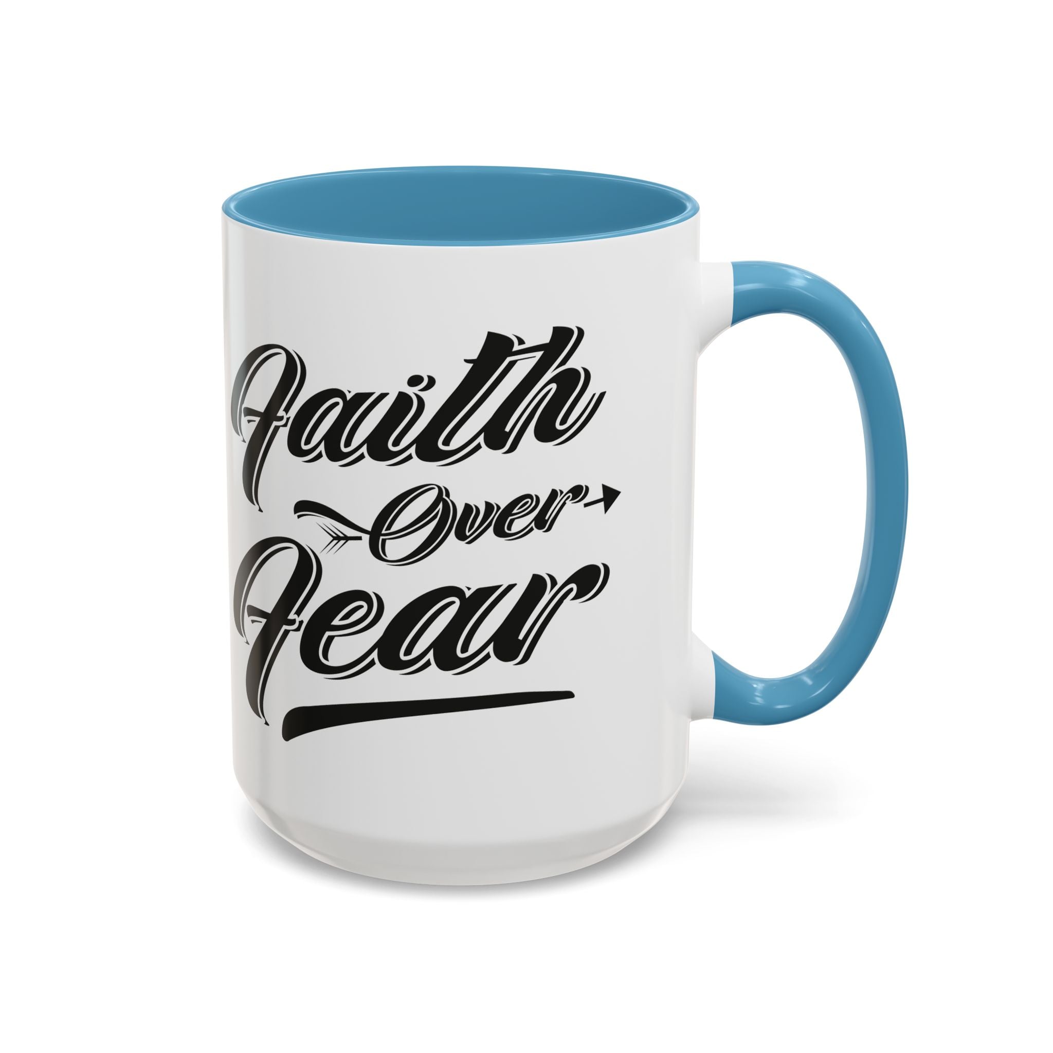 Faith Over Fear Coffee Mug – 11oz & 15oz Inspirational Christian Quote, Colorful Interior