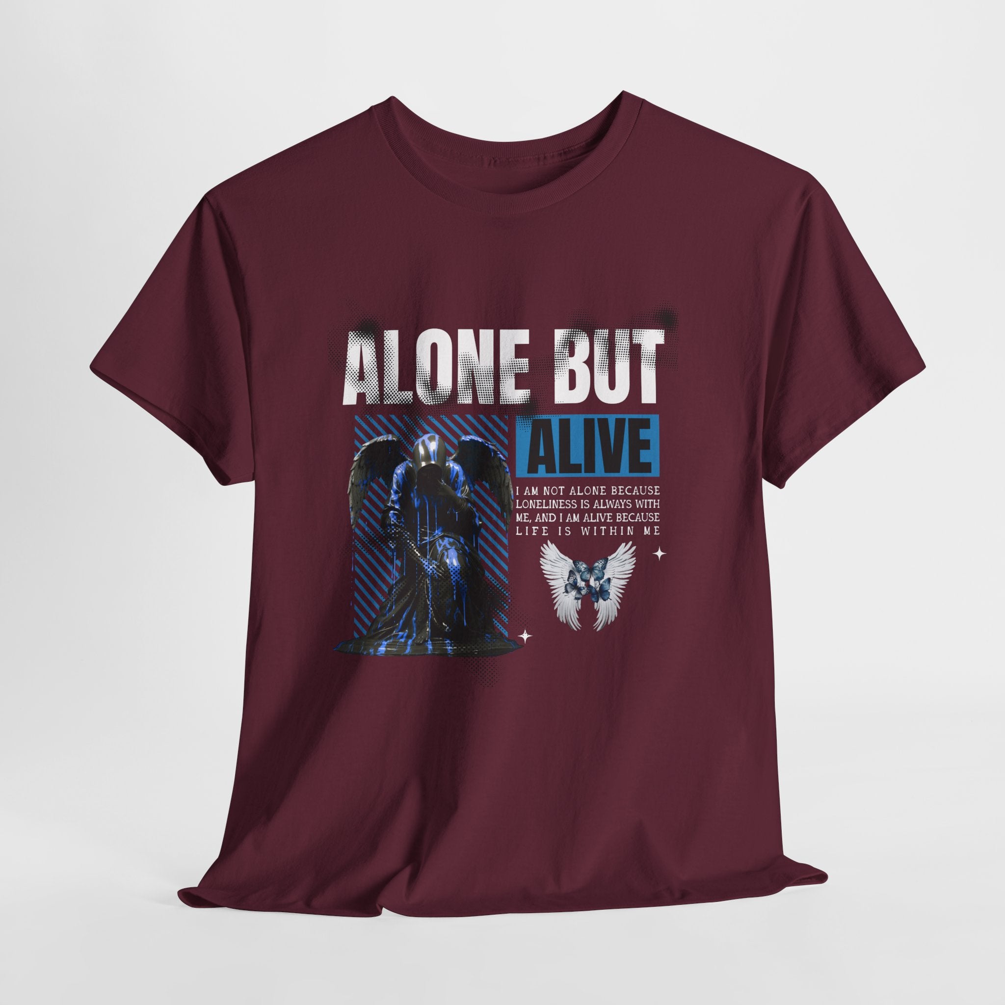 Alone but Alive" Dark Angel Statue with Blue Accents - Digital Art