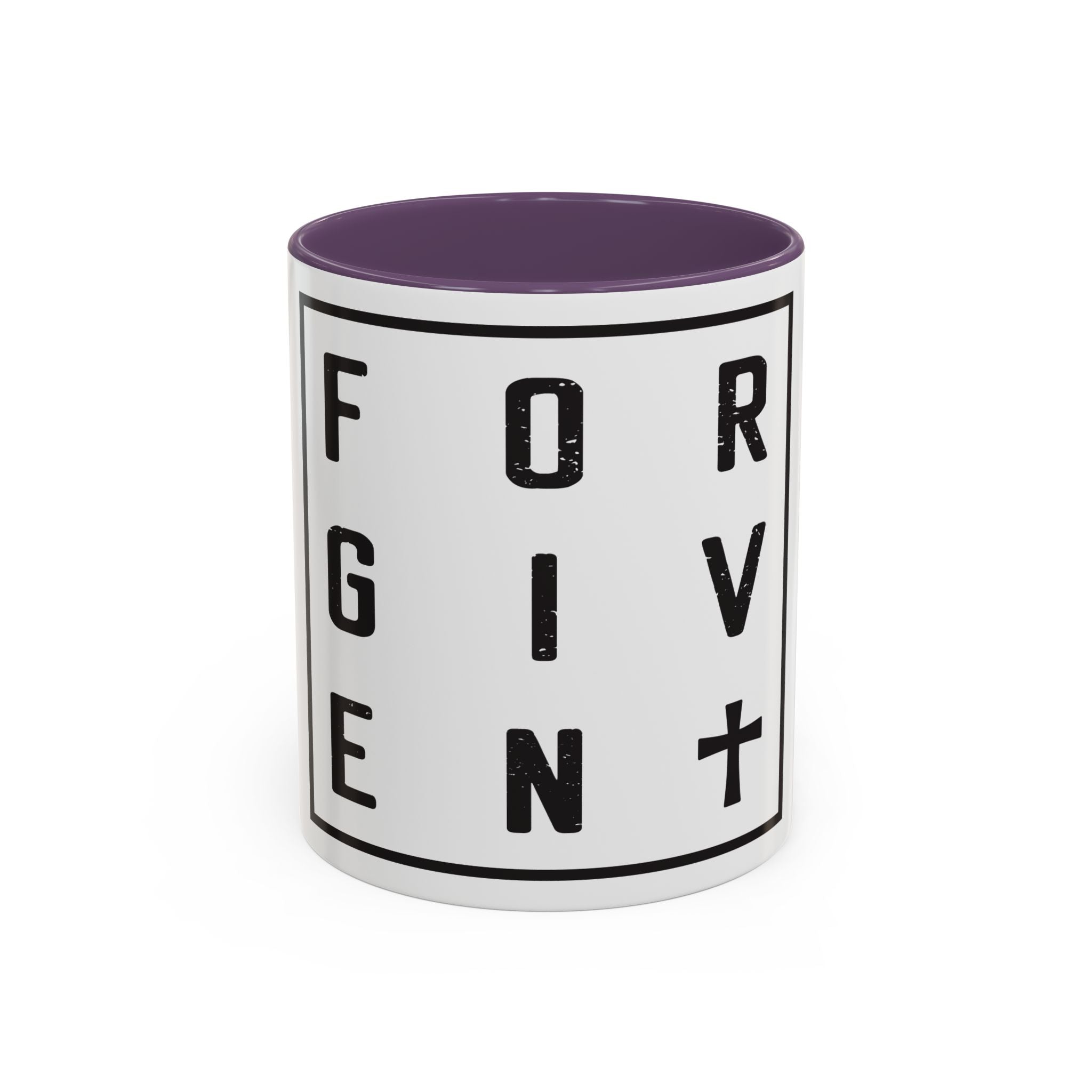 Faith-Inspired Coffee Mug – 11oz & 15oz Forgiven Cross Design, Colorful Interior