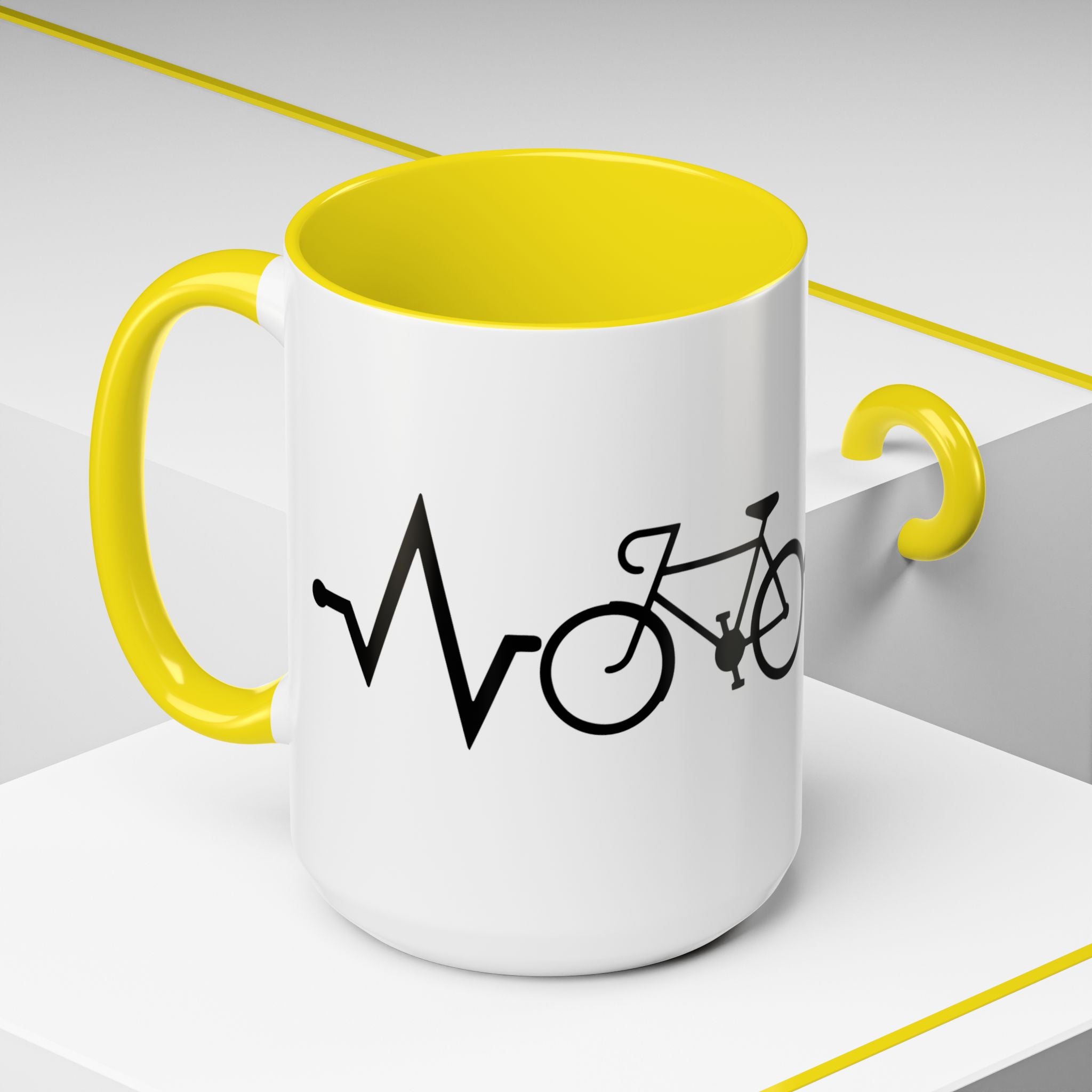 Cycling Lifeline Coffee Mug – 11oz & 15oz Bicycle Heartbeat Design, Colorful Interior