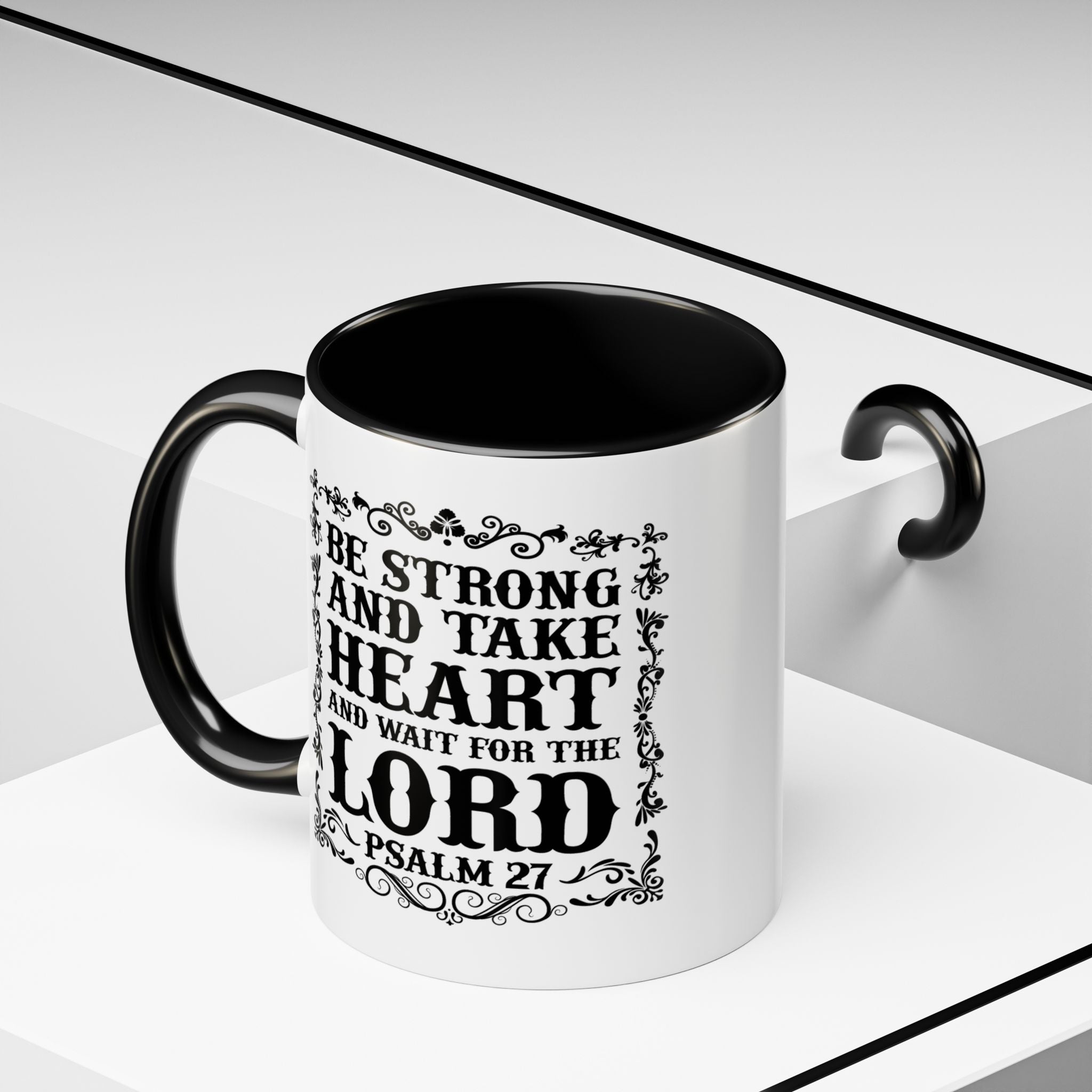 Be Strong and Take Heart Coffee Mug – 11oz & 15oz Christian Scripture Design, Colorful Interior