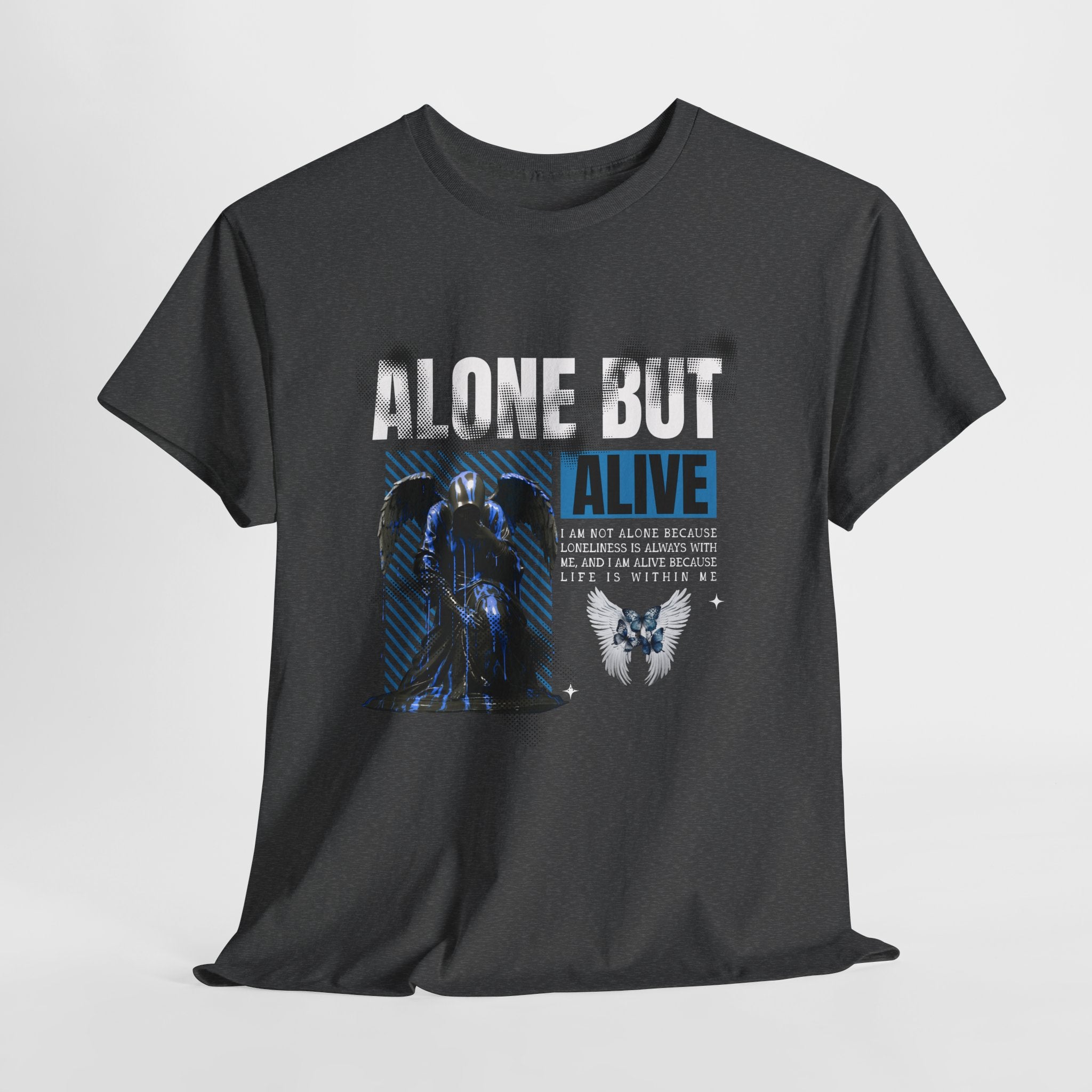Alone but Alive" Dark Angel Statue with Blue Accents - Digital Art