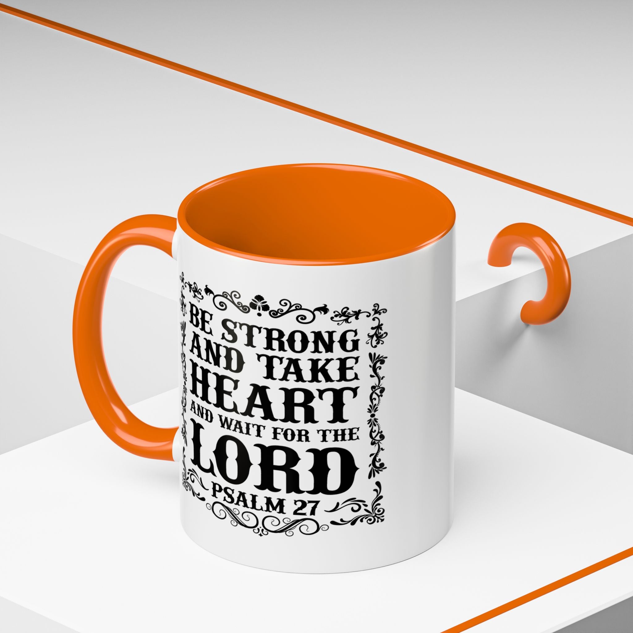 Be Strong and Take Heart Coffee Mug – 11oz & 15oz Christian Scripture Design, Colorful Interior