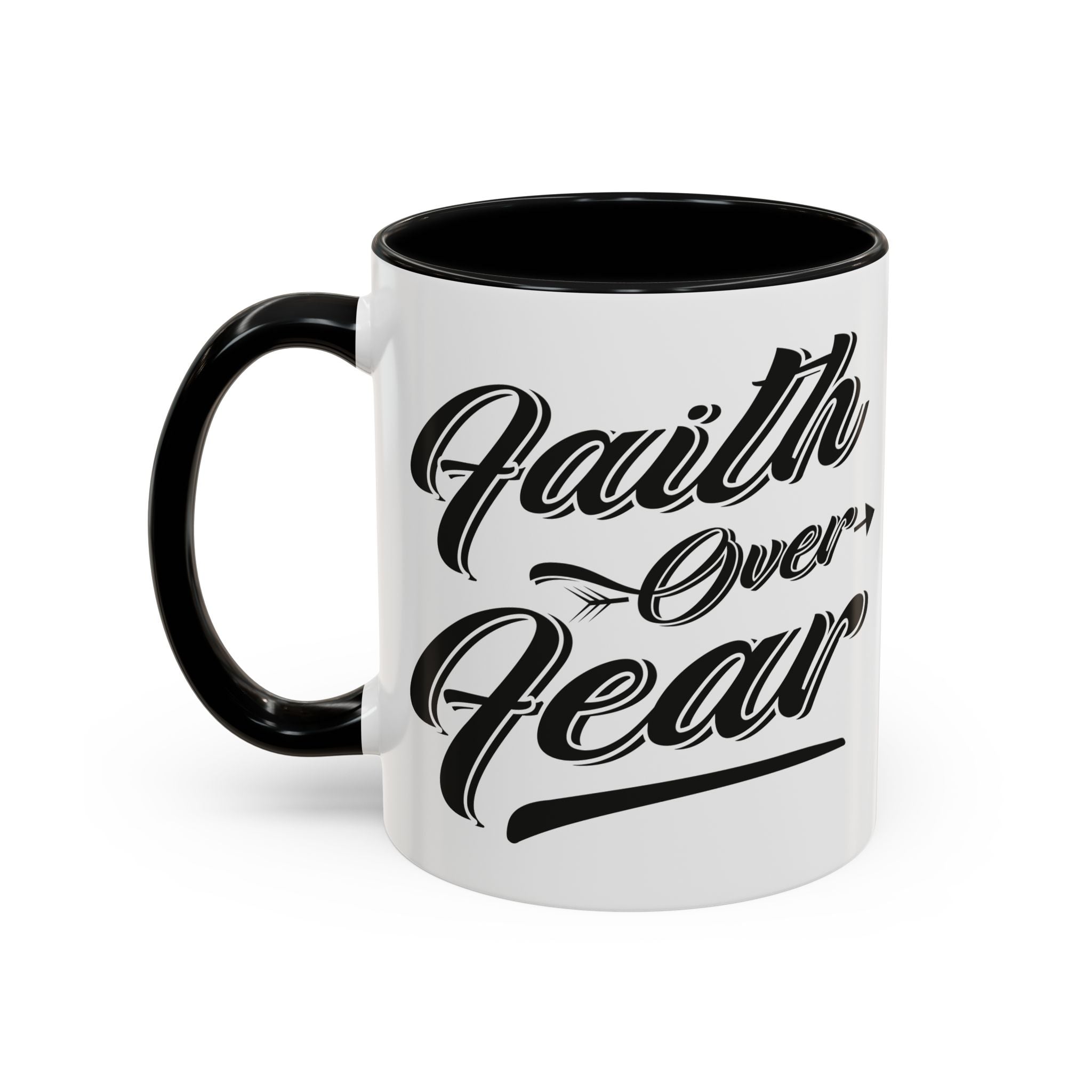Faith Over Fear Coffee Mug – 11oz & 15oz Inspirational Christian Quote, Colorful Interior