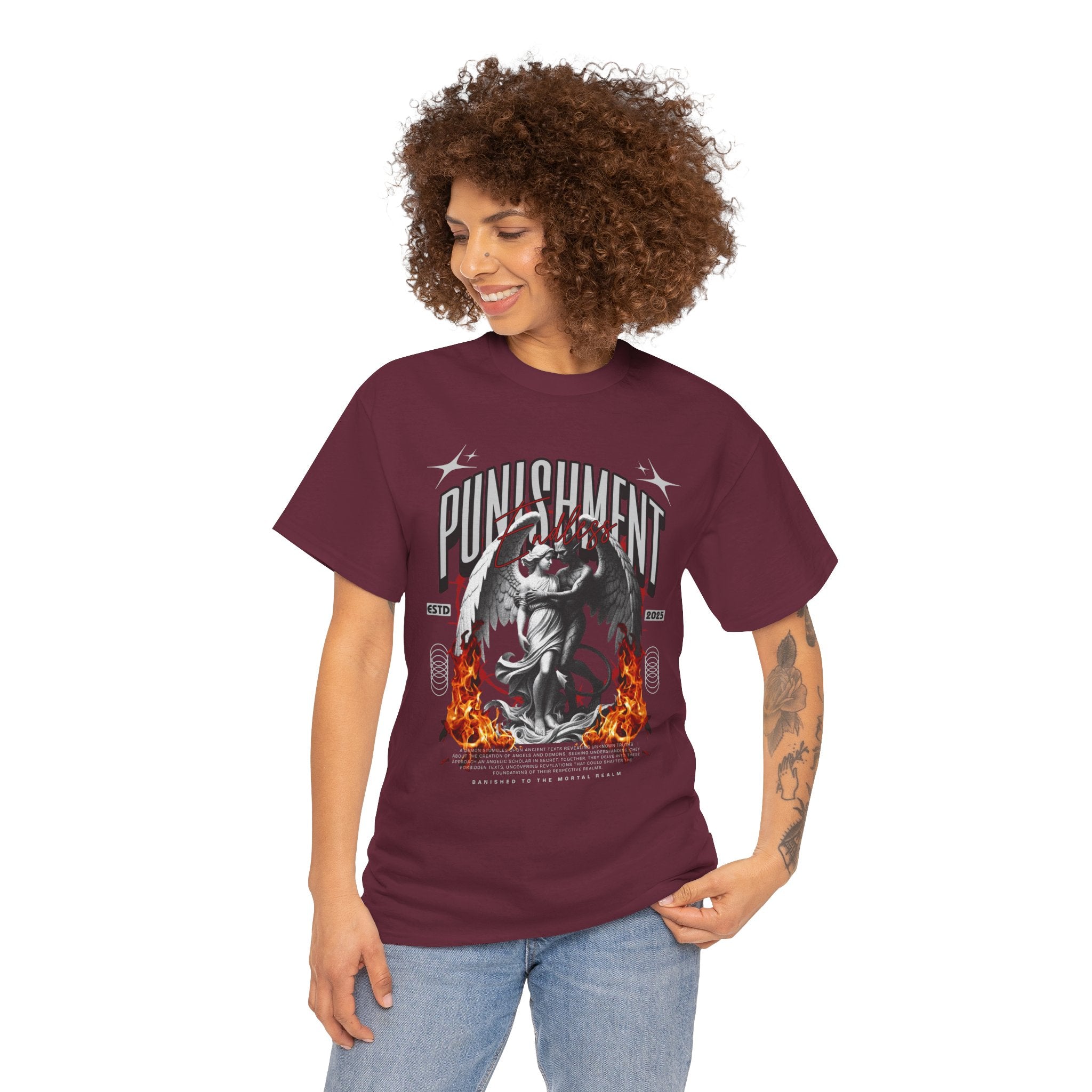 Endless Punishment: Angel & Demon Embrace Streetwear Graphic