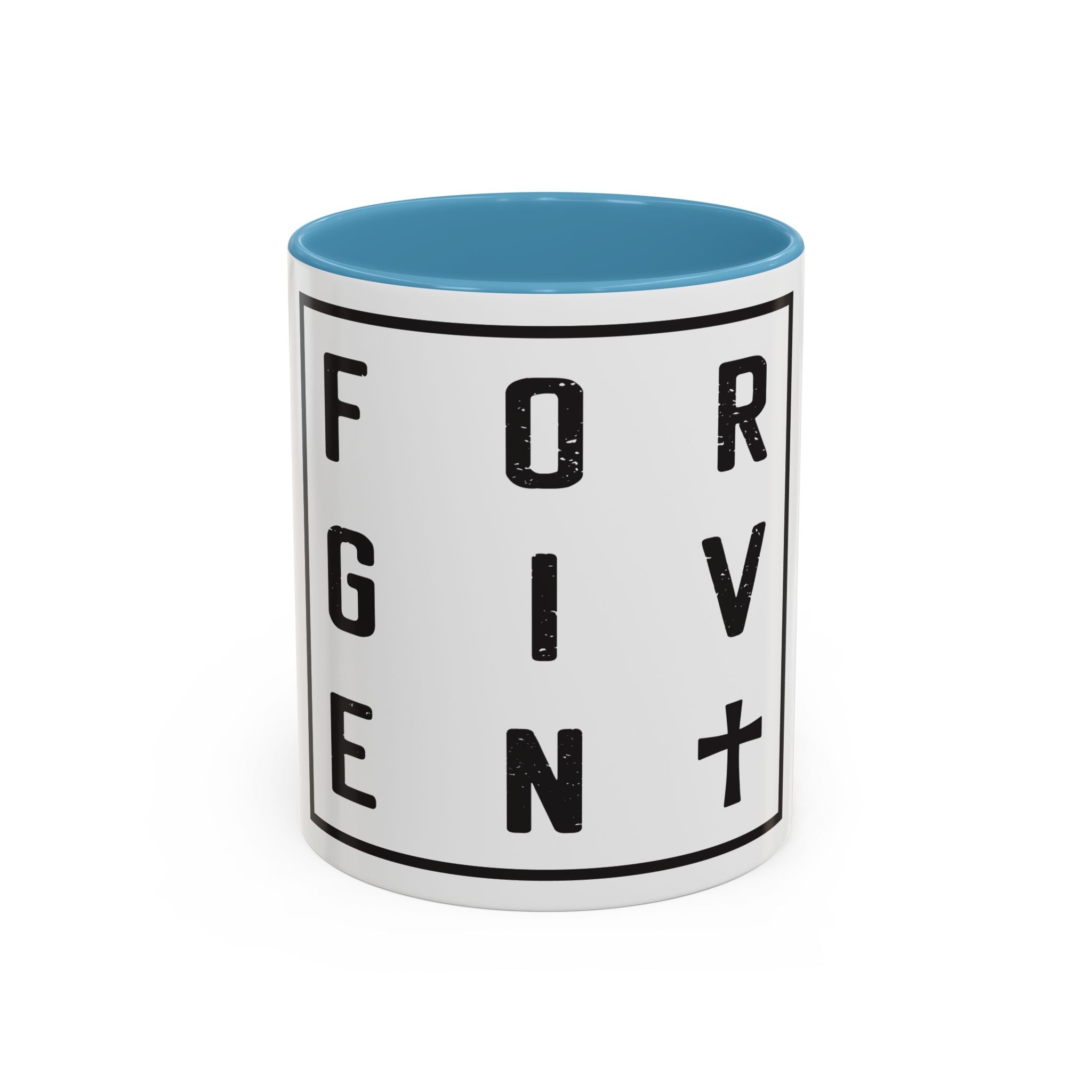 Faith-Inspired Coffee Mug – 11oz & 15oz Forgiven Cross Design, Colorful Interior
