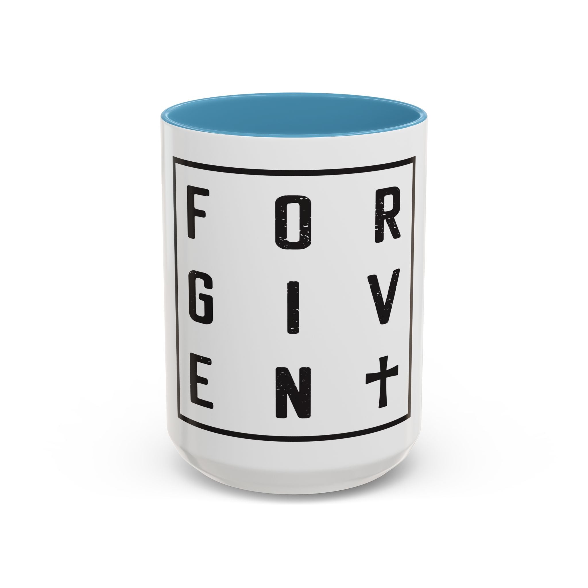 Faith-Inspired Coffee Mug – 11oz & 15oz Forgiven Cross Design, Colorful Interior