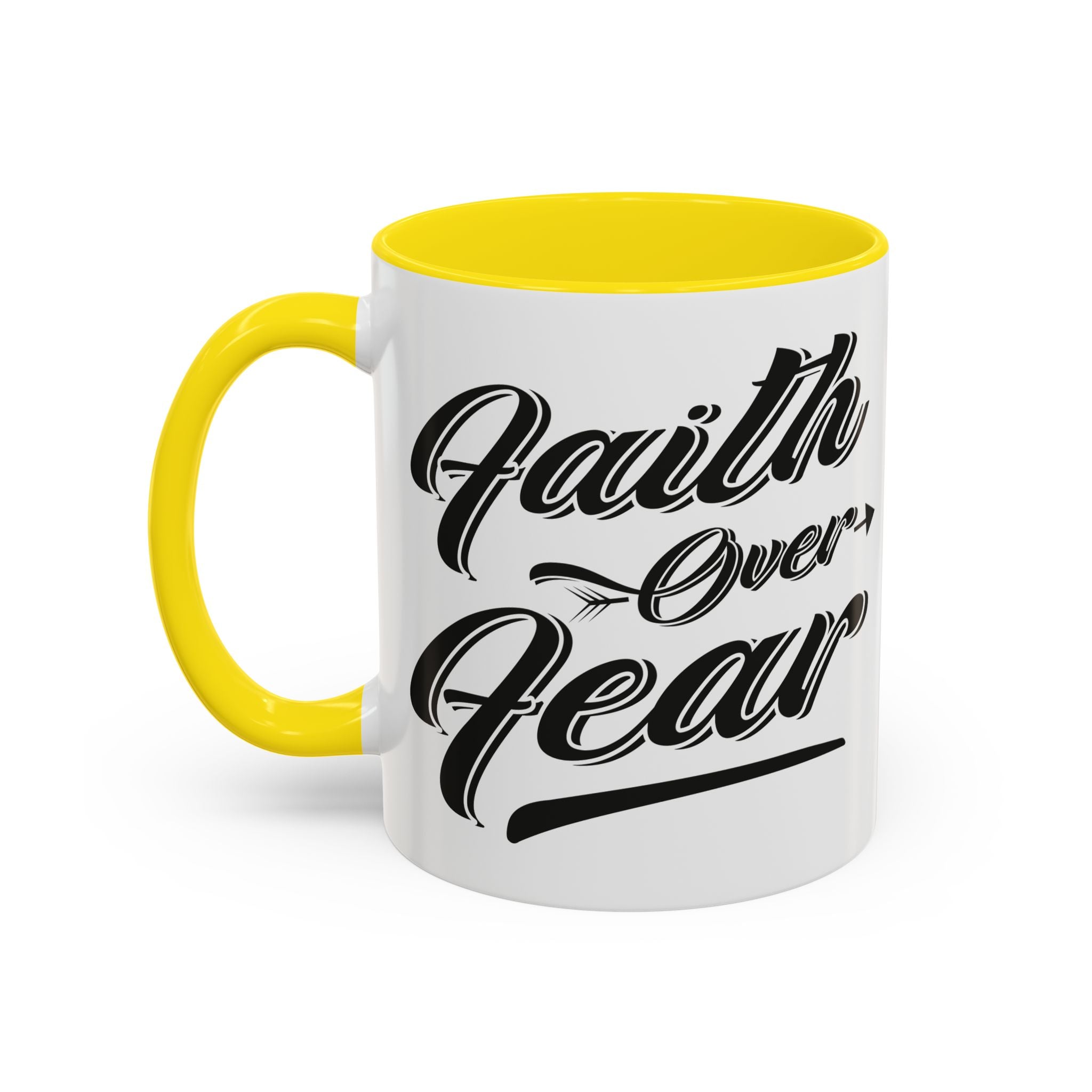 Faith Over Fear Coffee Mug – 11oz & 15oz Inspirational Christian Quote, Colorful Interior