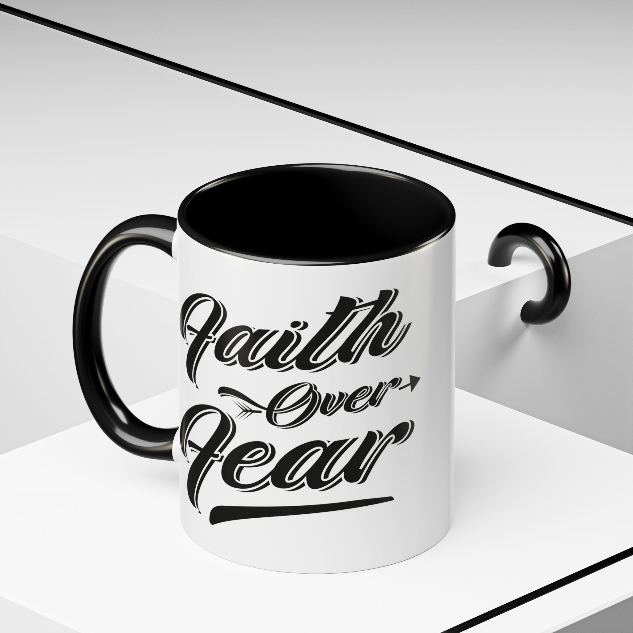 Faith Over Fear Coffee Mug – 11oz & 15oz Inspirational Christian Quote, Colorful Interior