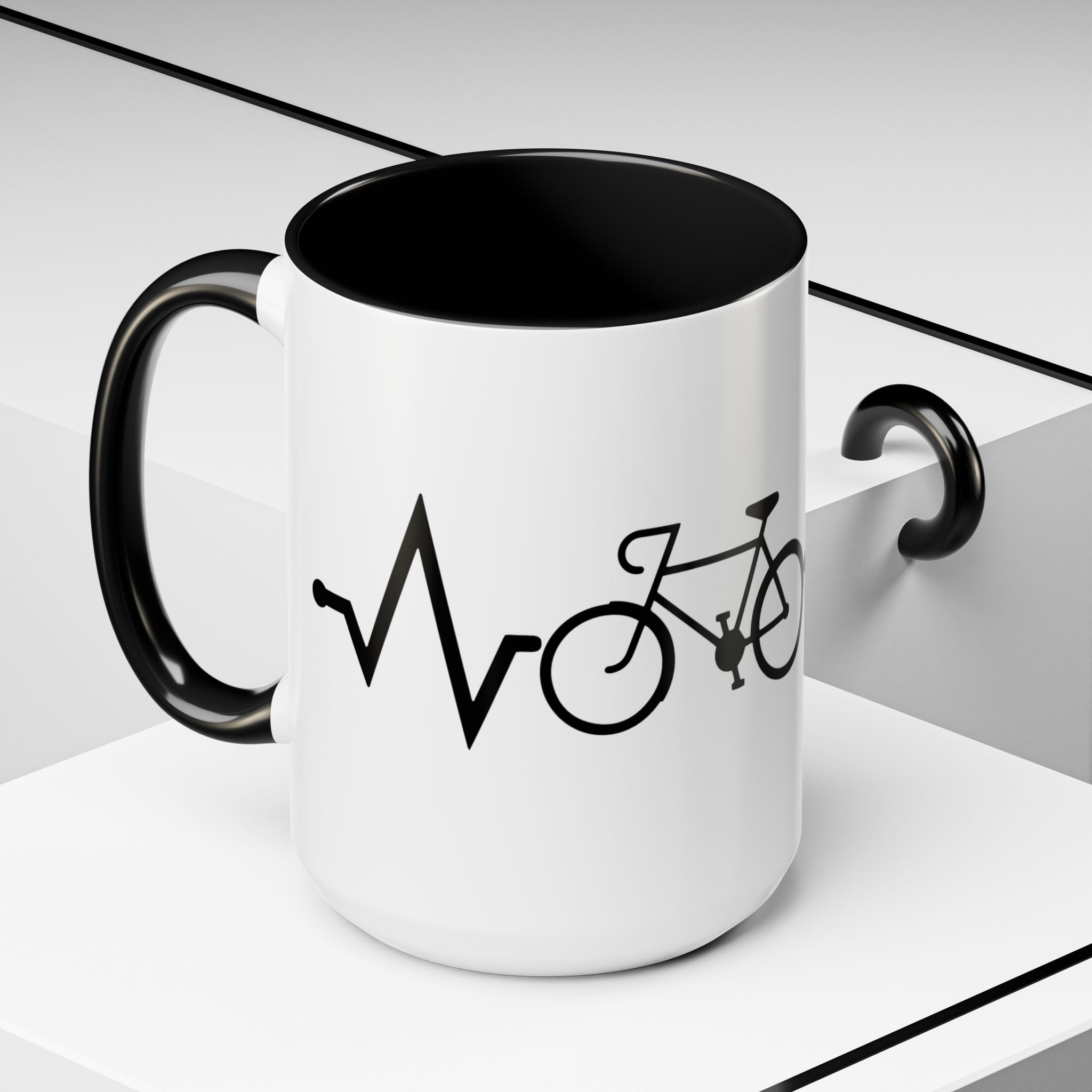 Cycling Lifeline Coffee Mug – 11oz & 15oz Bicycle Heartbeat Design, Colorful Interior