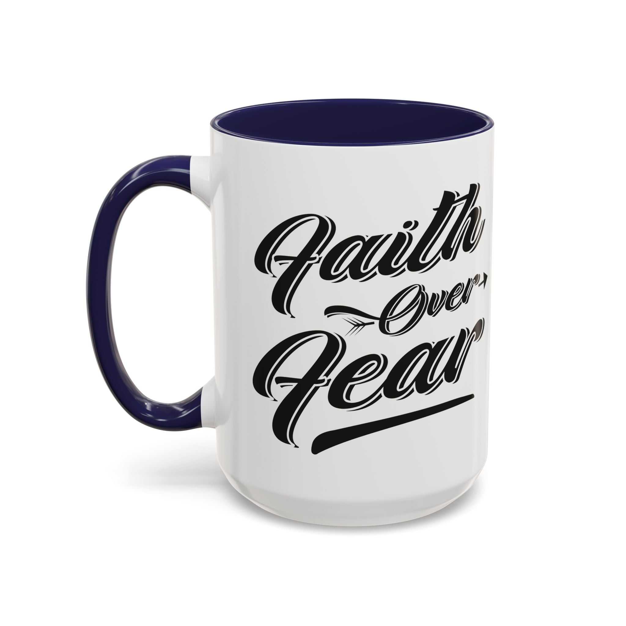 Faith Over Fear Coffee Mug – 11oz & 15oz Inspirational Christian Quote, Colorful Interior