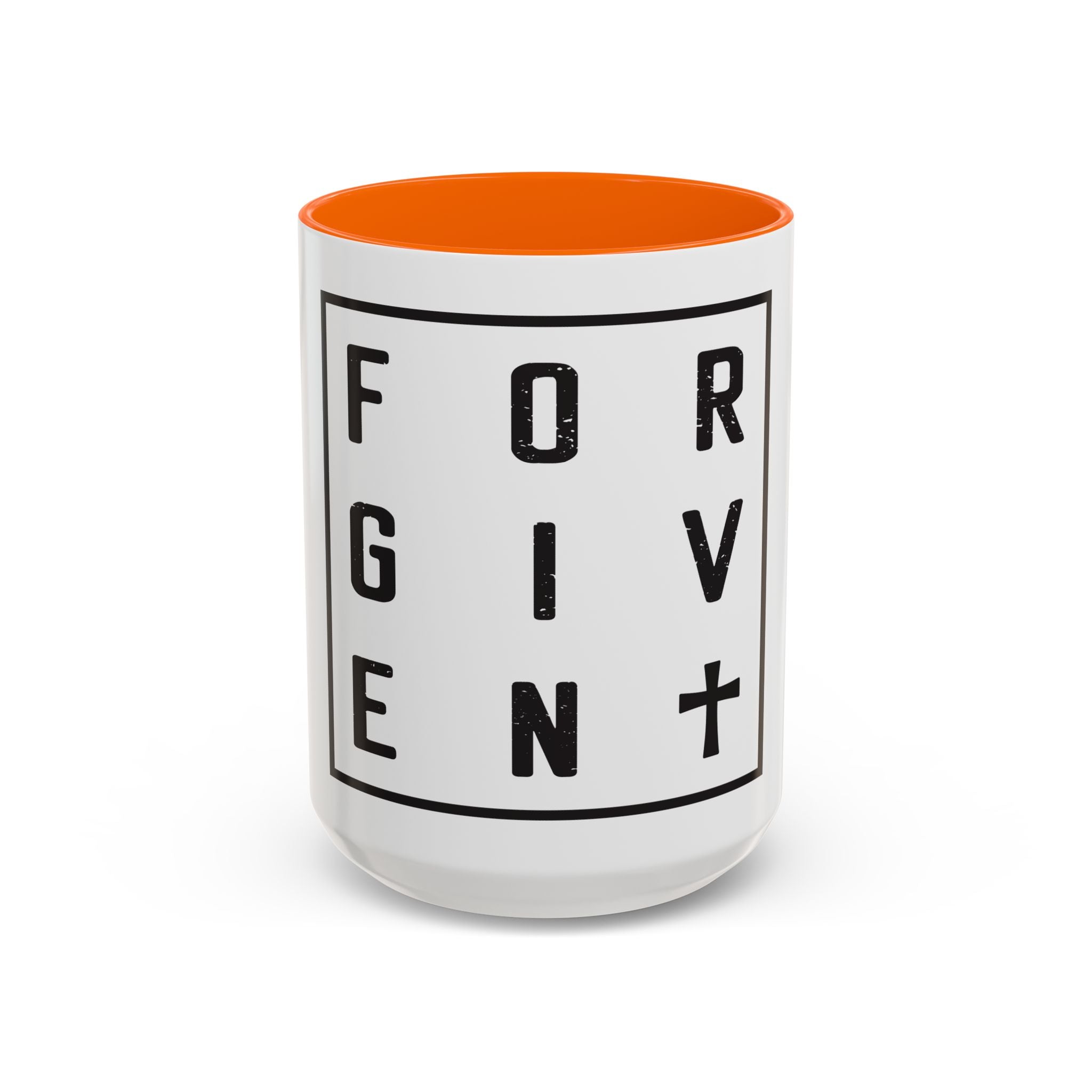 Faith-Inspired Coffee Mug – 11oz & 15oz Forgiven Cross Design, Colorful Interior