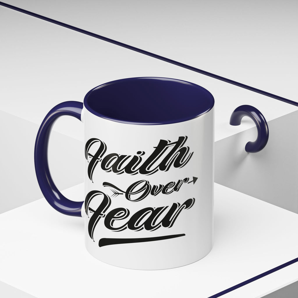 Faith Over Fear Coffee Mug – 11oz & 15oz Inspirational Christian Quote, Colorful Interior