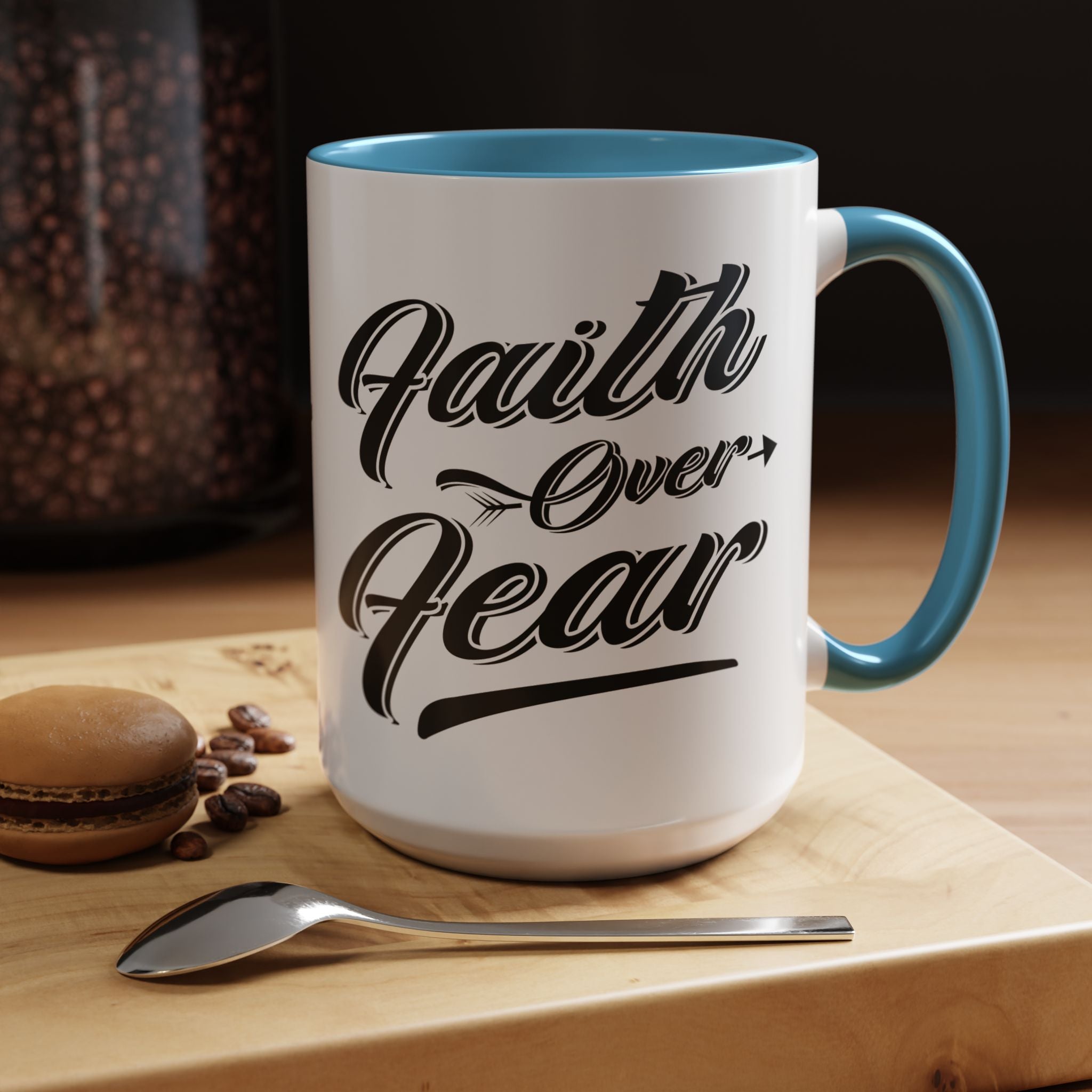 Faith Over Fear Coffee Mug – 11oz & 15oz Inspirational Christian Quote, Colorful Interior