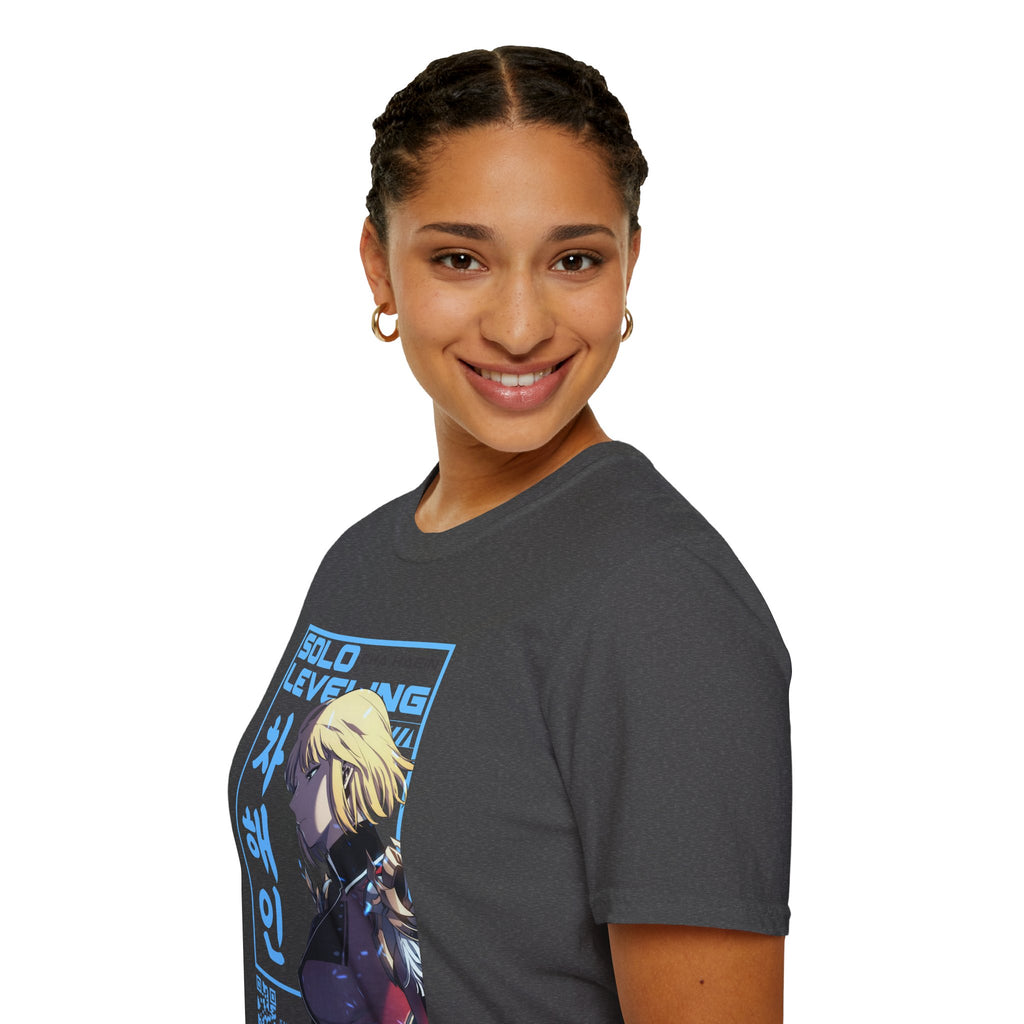 Solo Leveling Cha Hae-In Anime T-Shirt – Black Graphic Tee for Fans