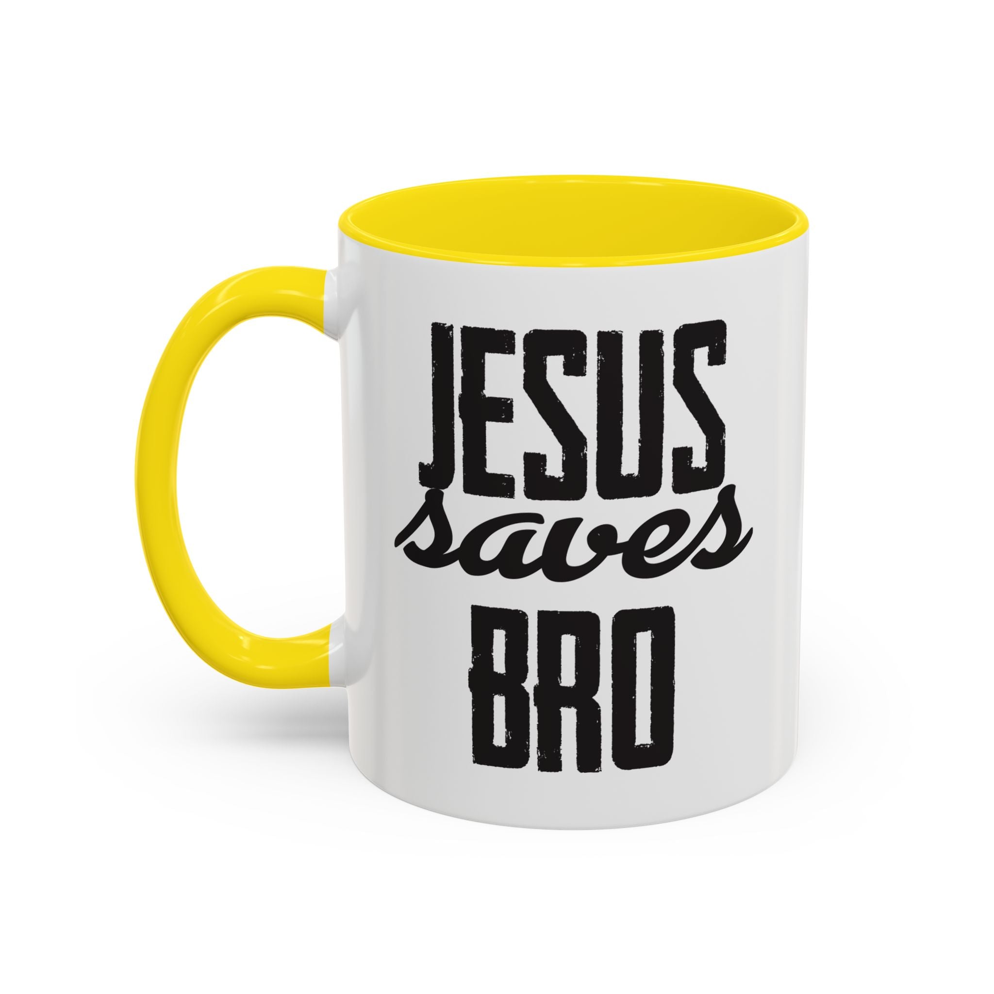 Christian Coffee Mug – 11oz & 15oz Jesus Saves Bro Quote, Colorful Interior