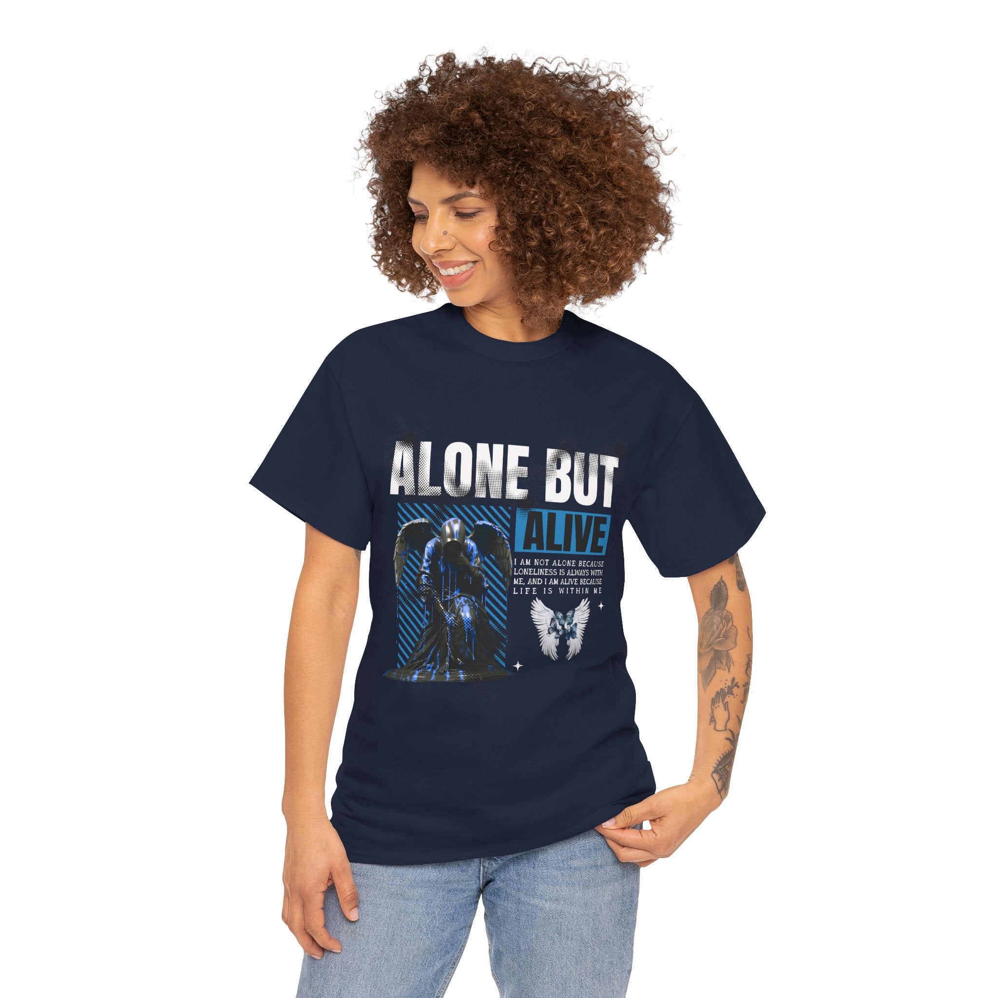 Alone but Alive" Dark Angel Statue with Blue Accents - Digital Art