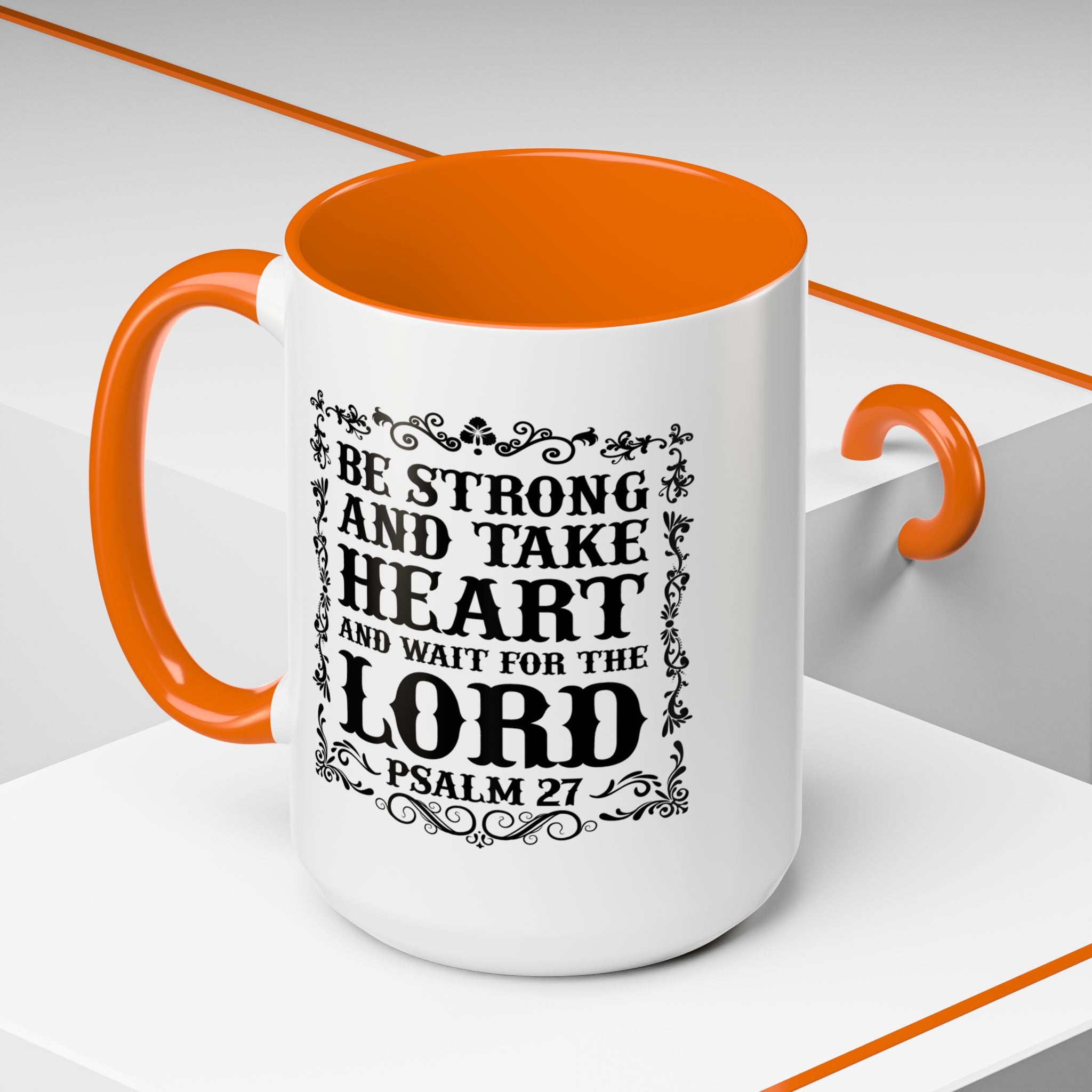 Be Strong and Take Heart Coffee Mug – 11oz & 15oz Christian Scripture Design, Colorful Interior
