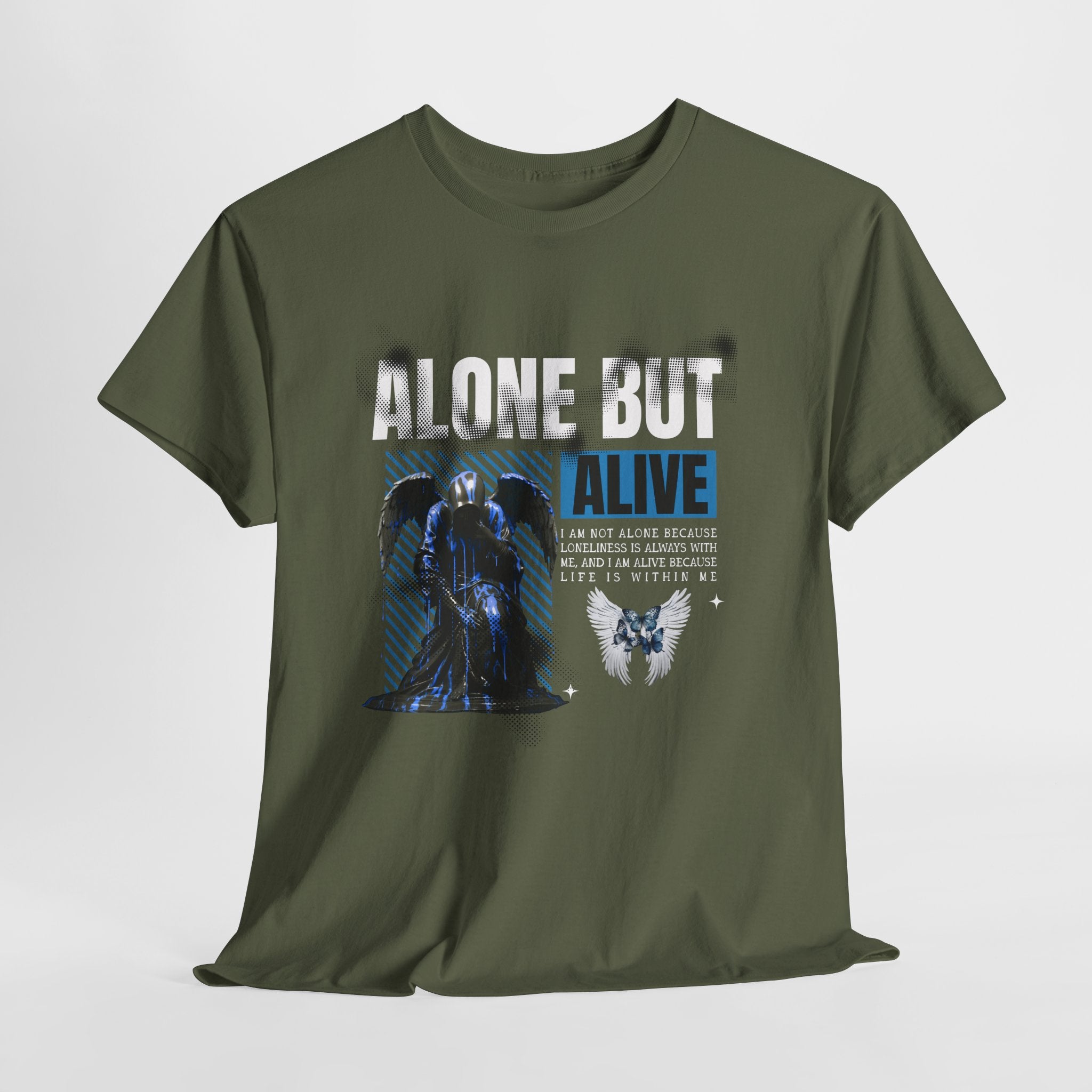 Alone but Alive" Dark Angel Statue with Blue Accents - Digital Art