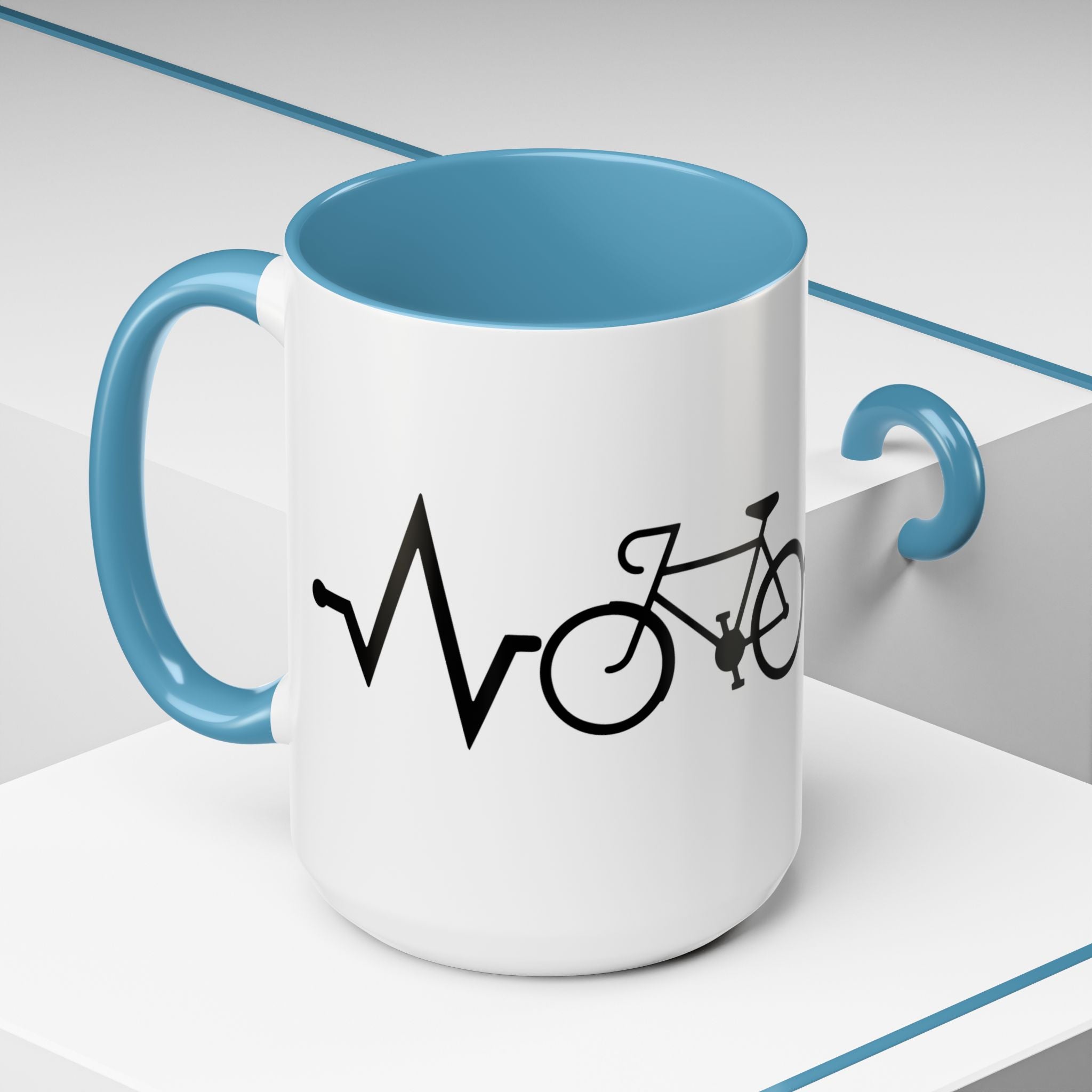 Cycling Lifeline Coffee Mug – 11oz & 15oz Bicycle Heartbeat Design, Colorful Interior