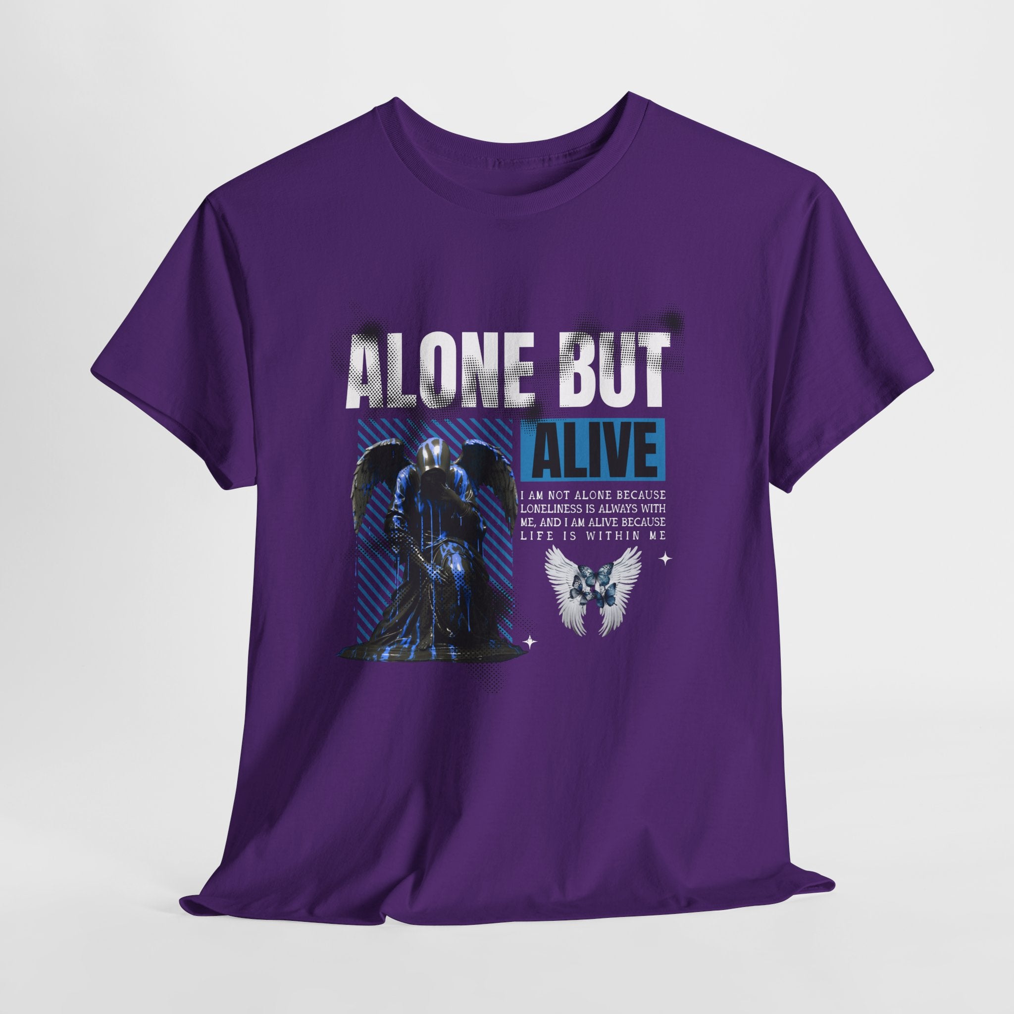 Alone but Alive" Dark Angel Statue with Blue Accents - Digital Art