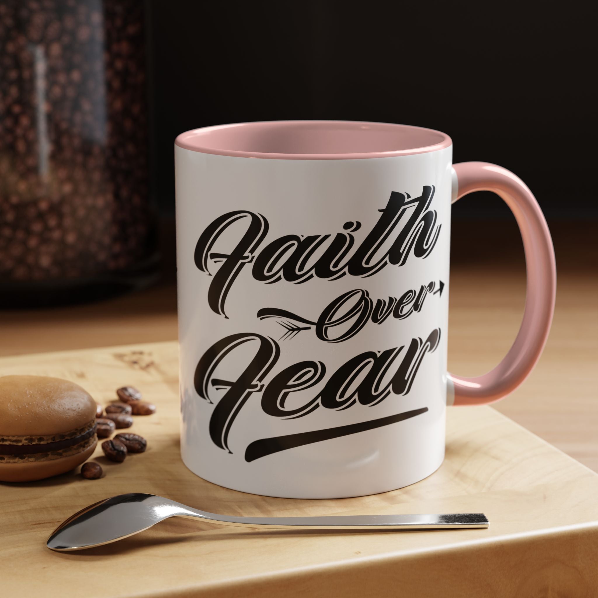 Faith Over Fear Coffee Mug – 11oz & 15oz Inspirational Christian Quote, Colorful Interior