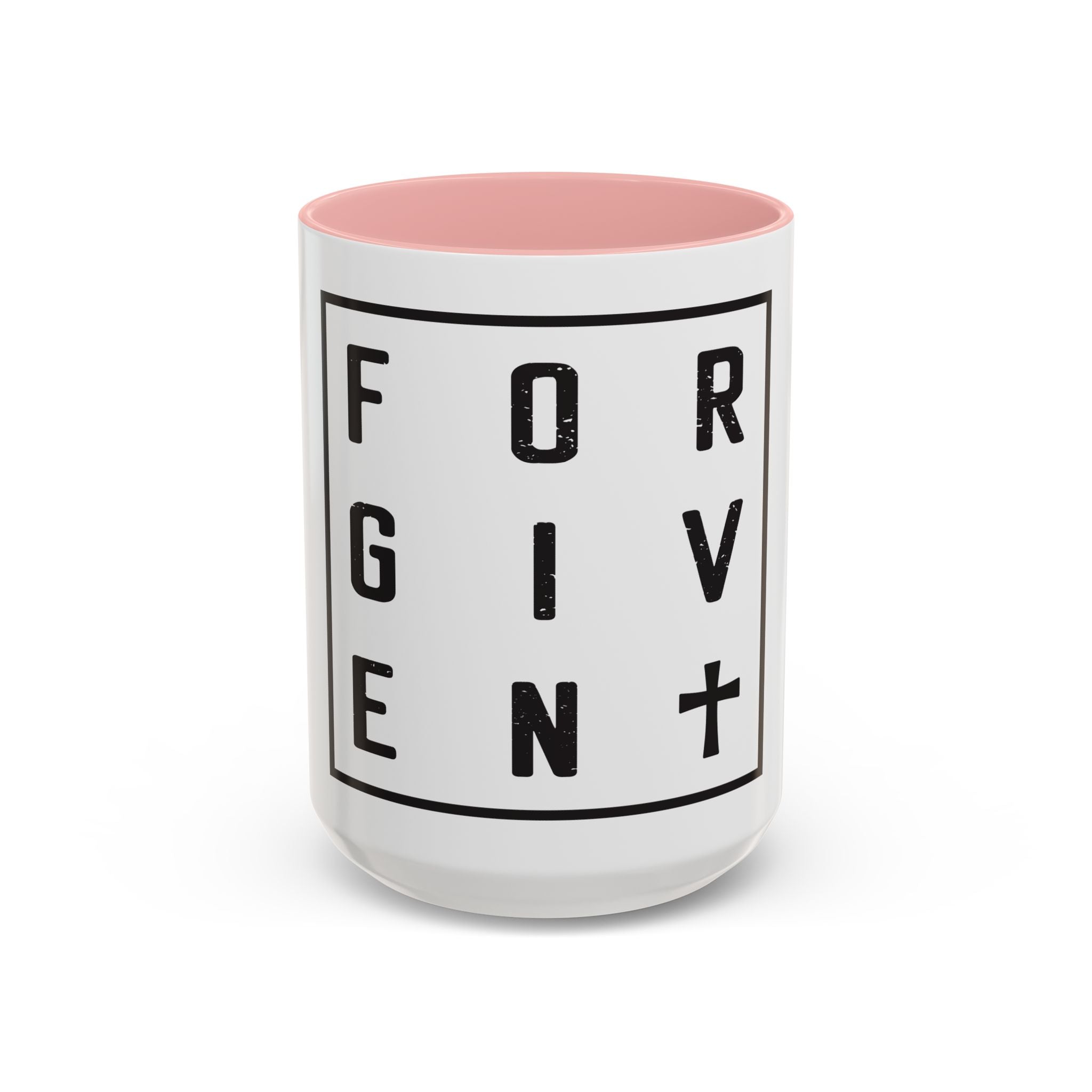 Faith-Inspired Coffee Mug – 11oz & 15oz Forgiven Cross Design, Colorful Interior