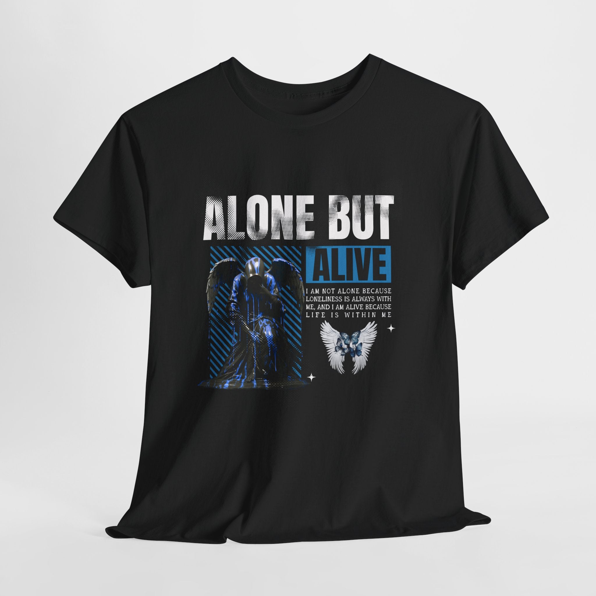 Alone but Alive" Dark Angel Statue with Blue Accents - Digital Art