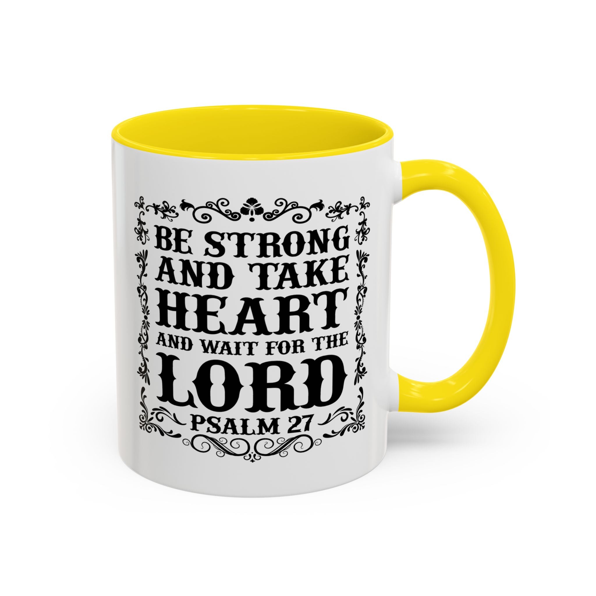 Be Strong and Take Heart Coffee Mug – 11oz & 15oz Christian Scripture Design, Colorful Interior
