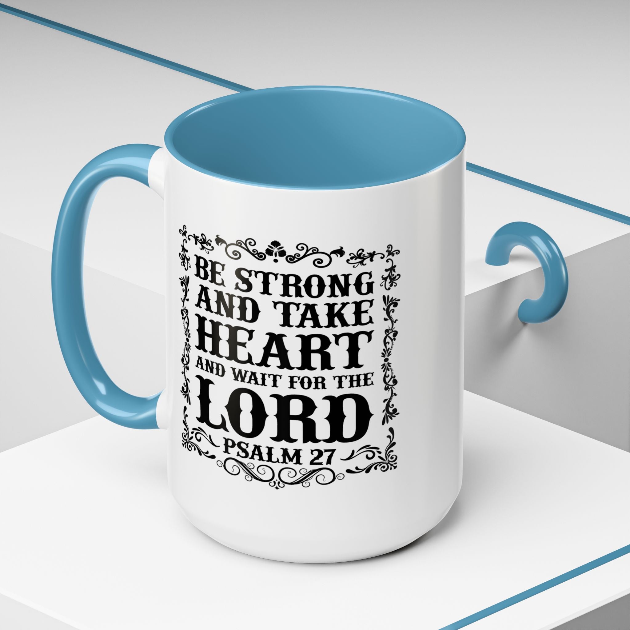 Be Strong and Take Heart Coffee Mug – 11oz & 15oz Christian Scripture Design, Colorful Interior