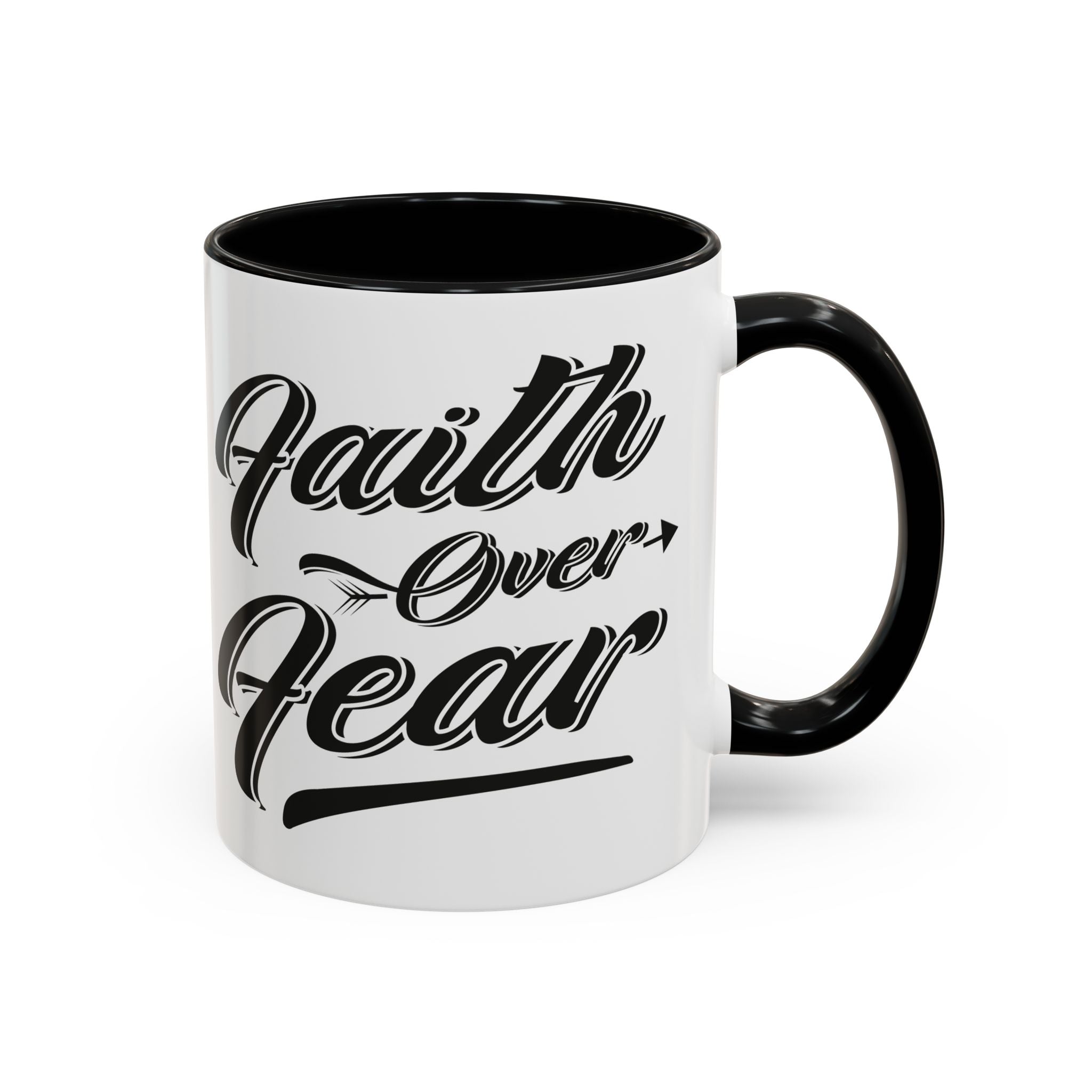 Faith Over Fear Coffee Mug – 11oz & 15oz Inspirational Christian Quote, Colorful Interior