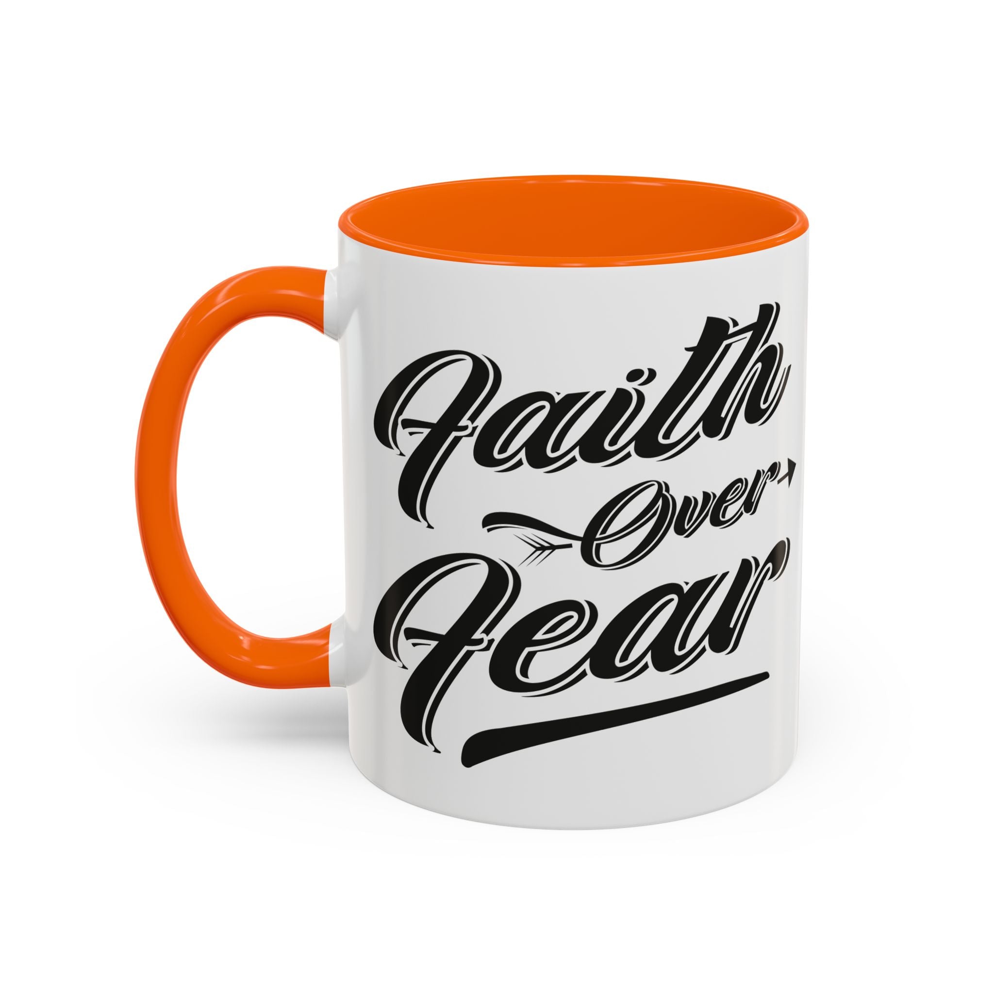 Faith Over Fear Coffee Mug – 11oz & 15oz Inspirational Christian Quote, Colorful Interior