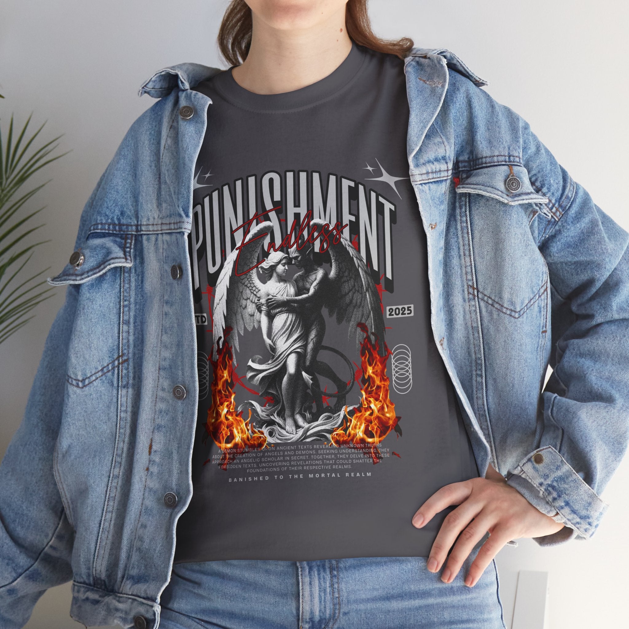 Endless Punishment: Angel & Demon Embrace Streetwear Graphic