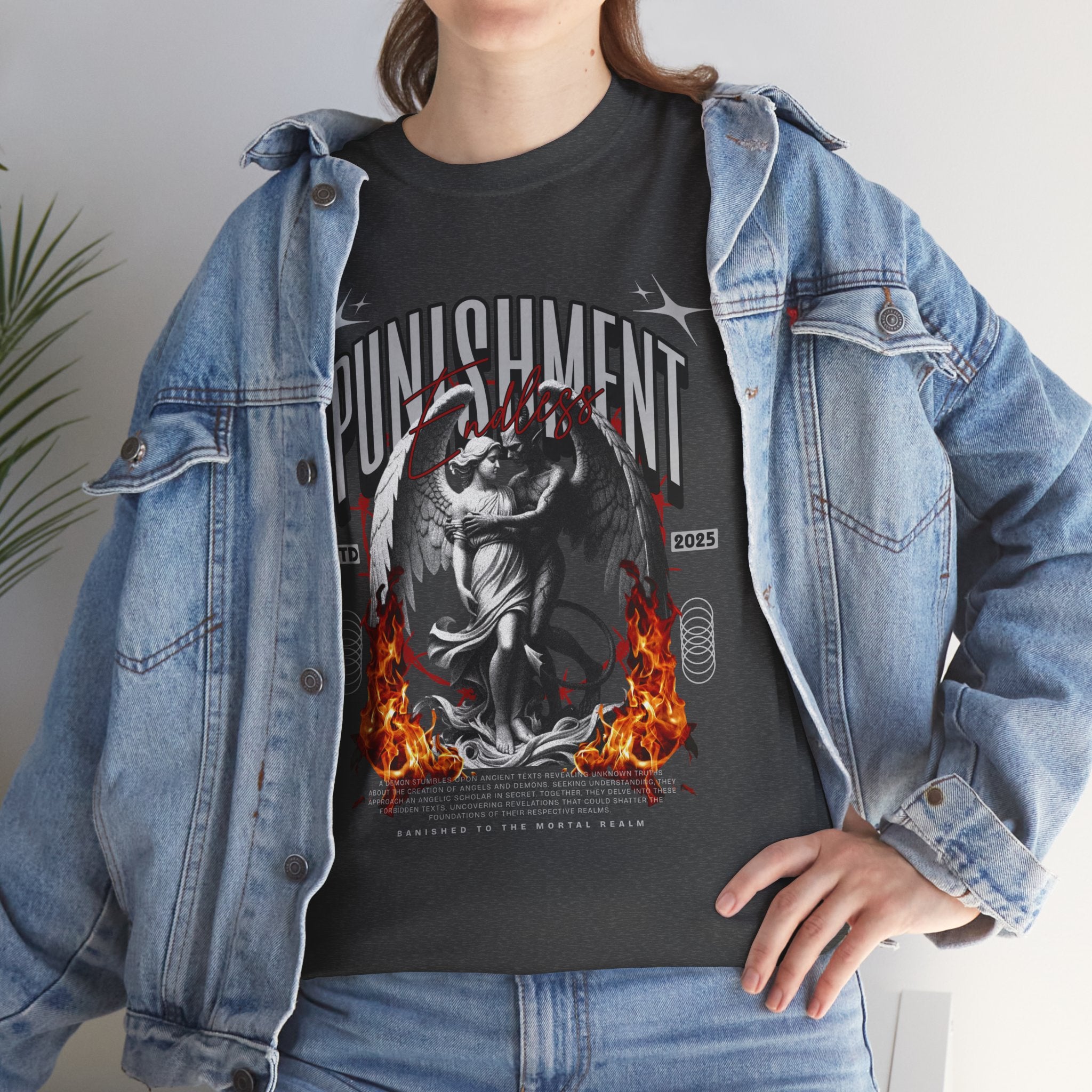 Endless Punishment: Angel & Demon Embrace Streetwear Graphic