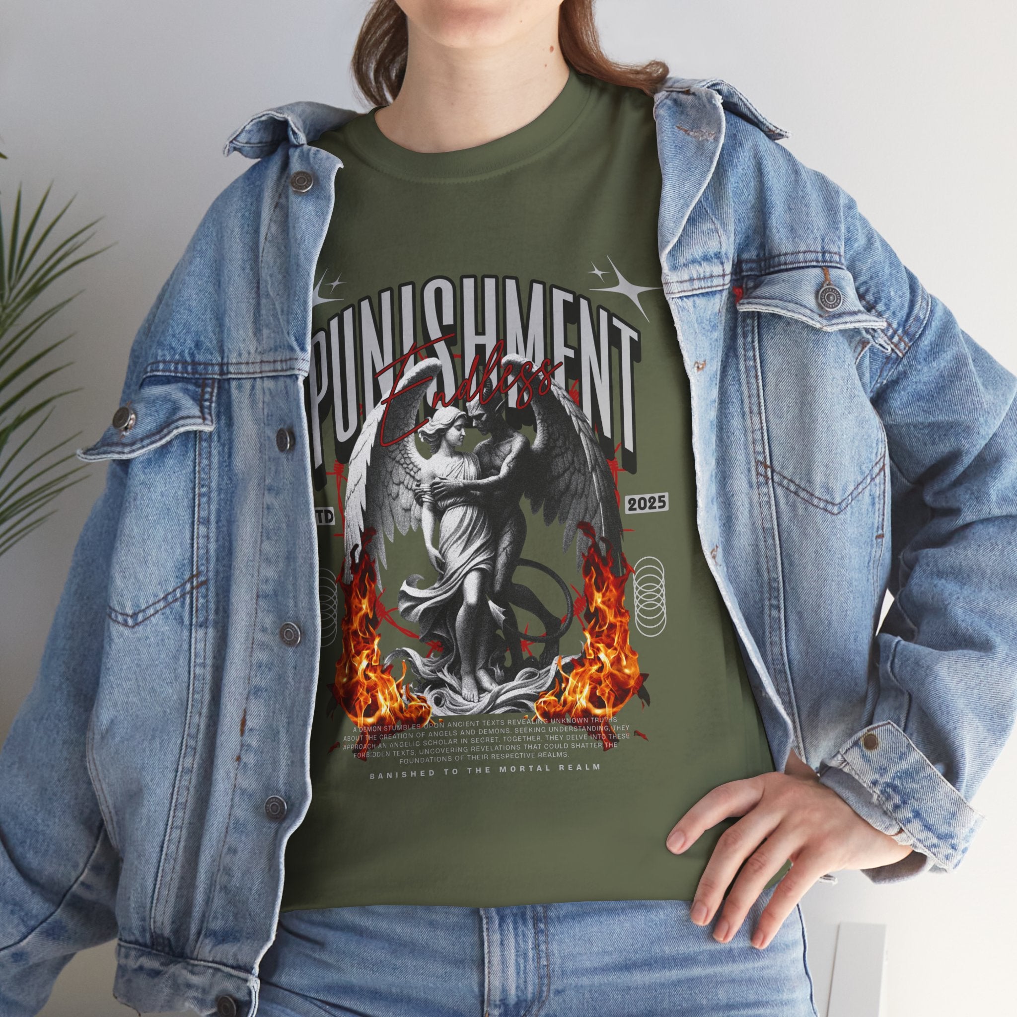 Endless Punishment: Angel & Demon Embrace Streetwear Graphic