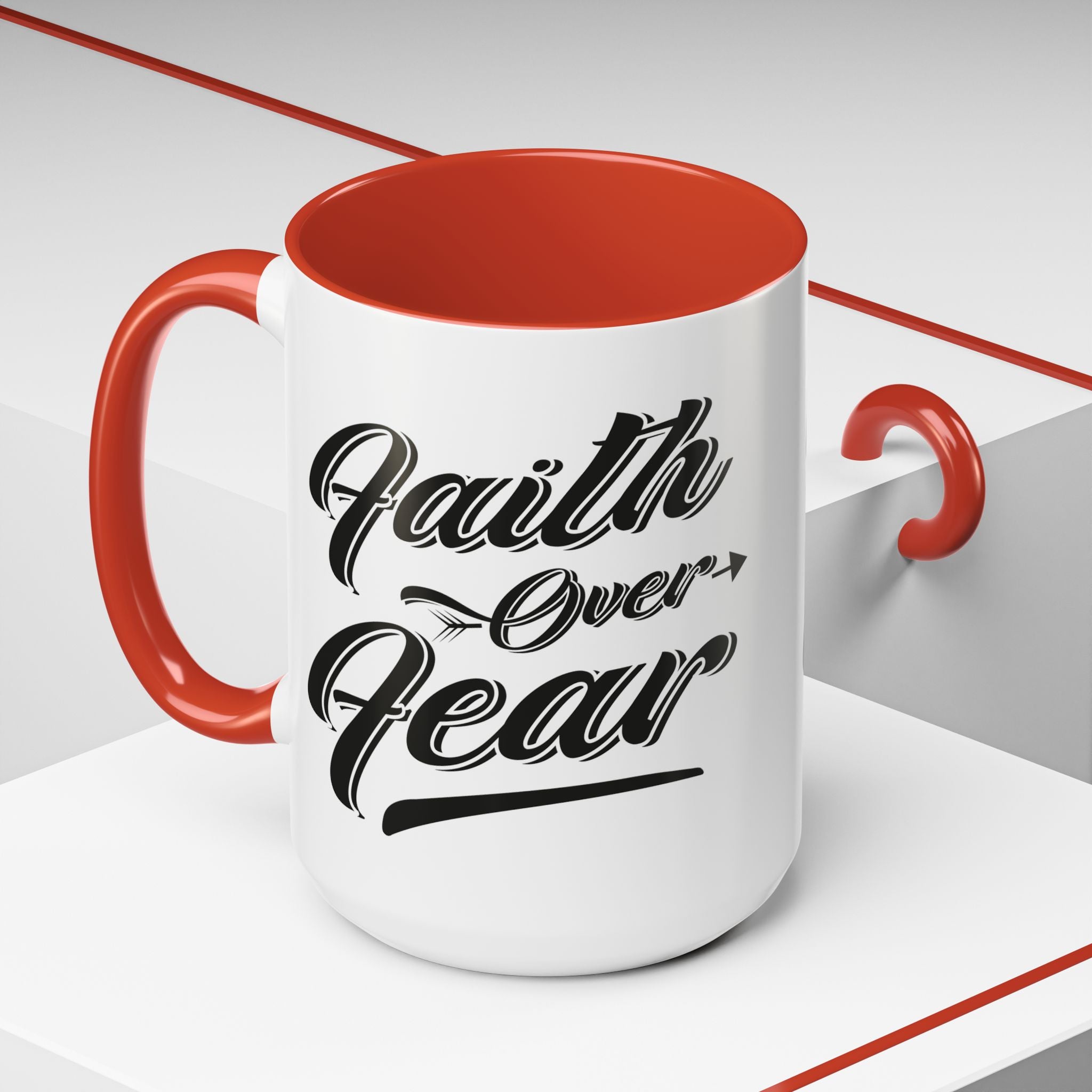 Faith Over Fear Coffee Mug – 11oz & 15oz Inspirational Christian Quote, Colorful Interior