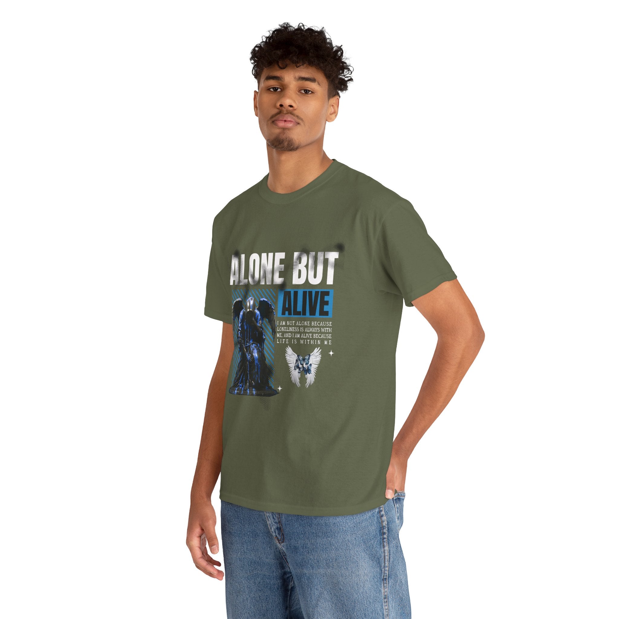 Alone but Alive" Dark Angel Statue with Blue Accents - Digital Art