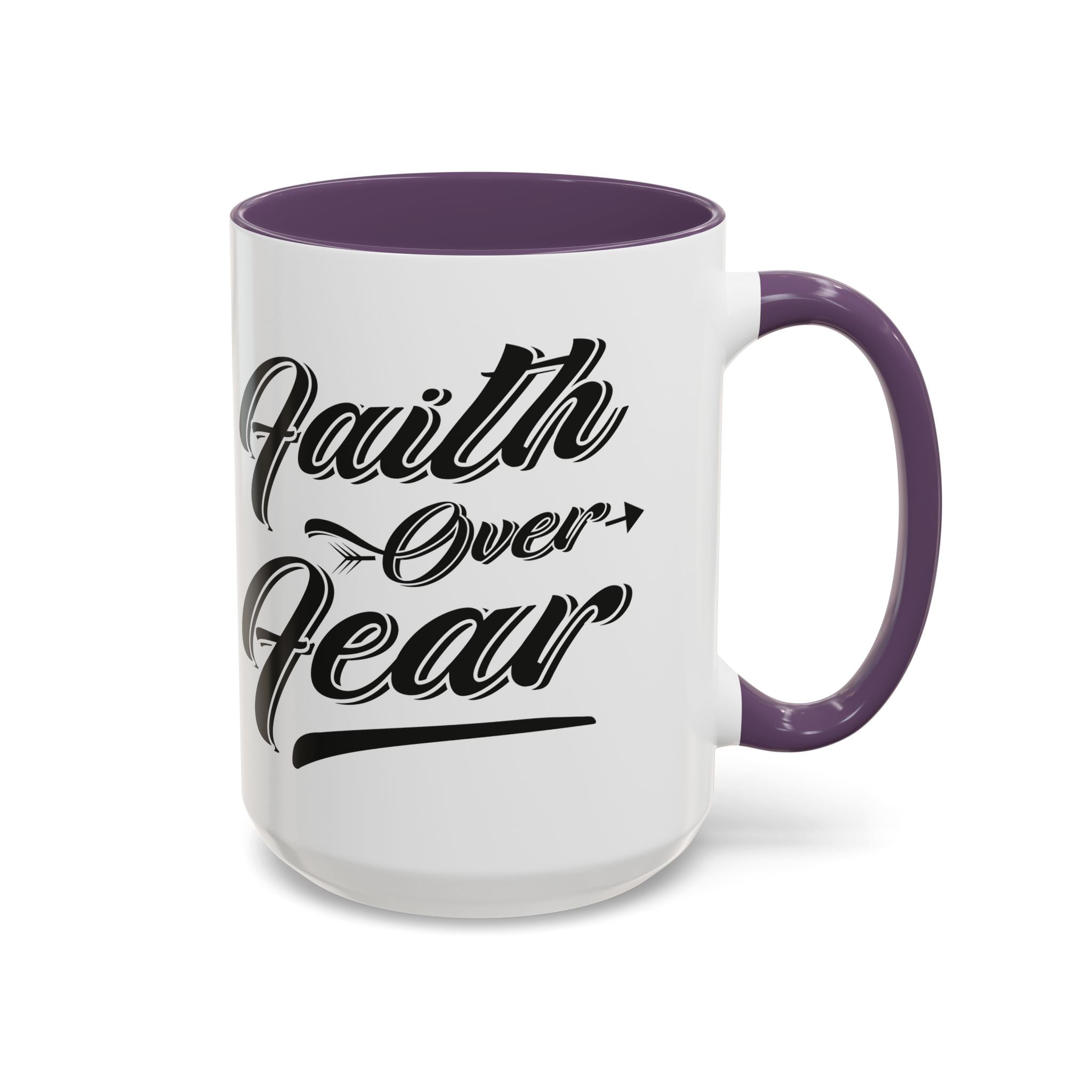 Faith Over Fear Coffee Mug – 11oz & 15oz Inspirational Christian Quote, Colorful Interior