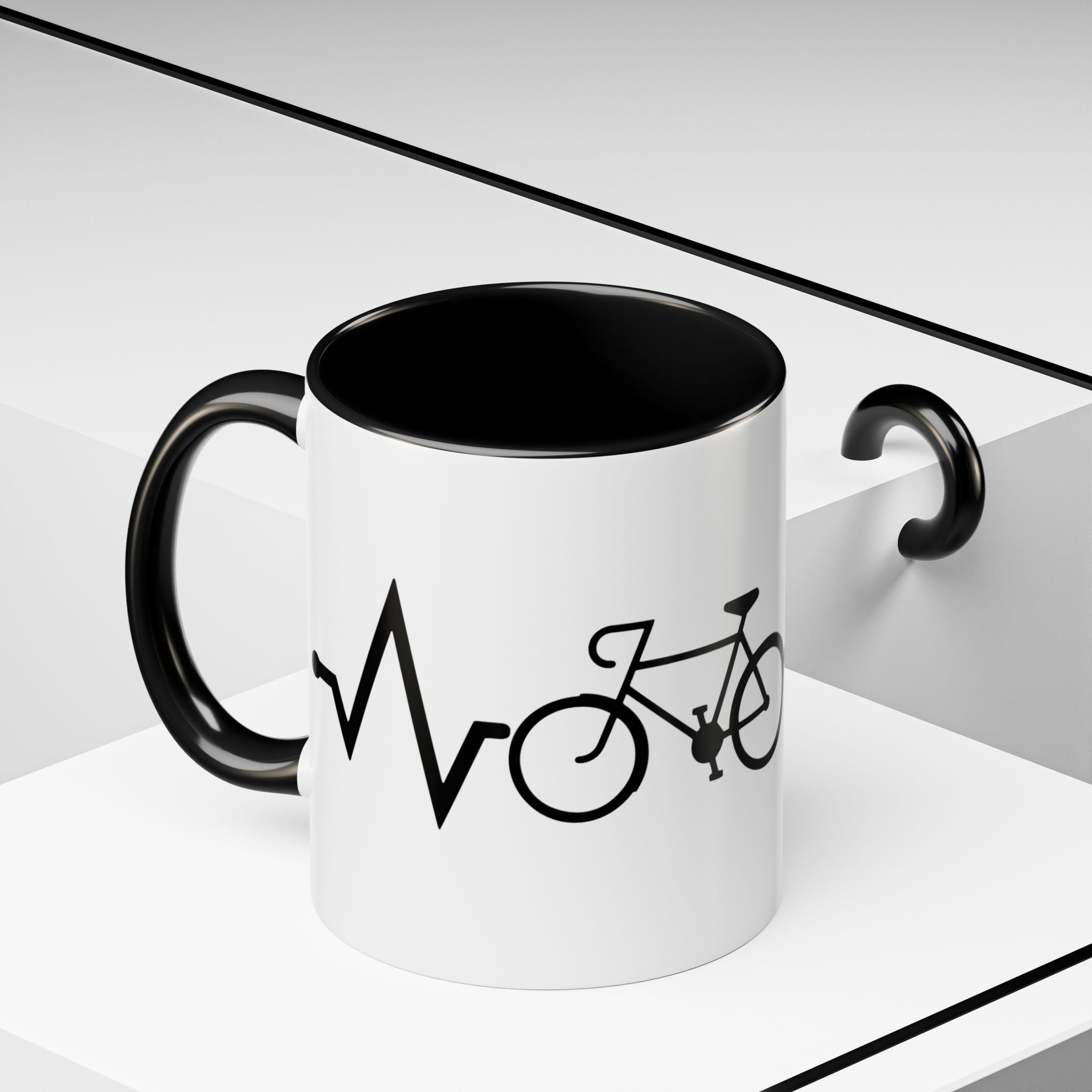 Cycling Lifeline Coffee Mug – 11oz & 15oz Bicycle Heartbeat Design, Colorful Interior