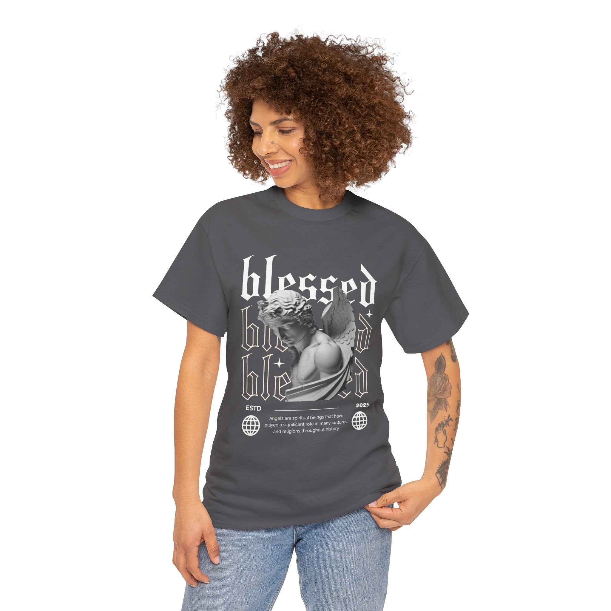 Blessed Guardian: Serene Angelic Sculpture Streetwear