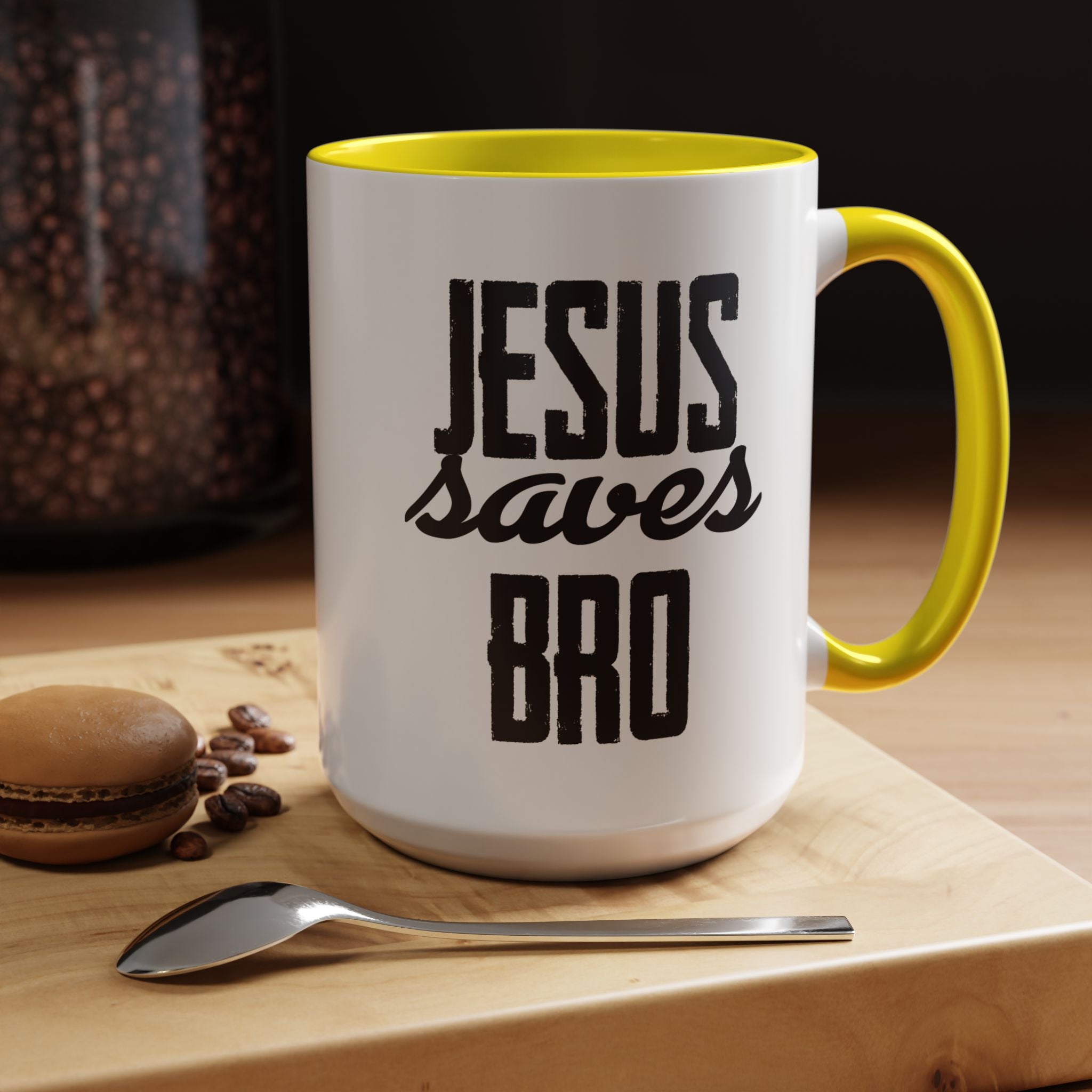 Christian Coffee Mug – 11oz & 15oz Jesus Saves Bro Quote, Colorful Interior