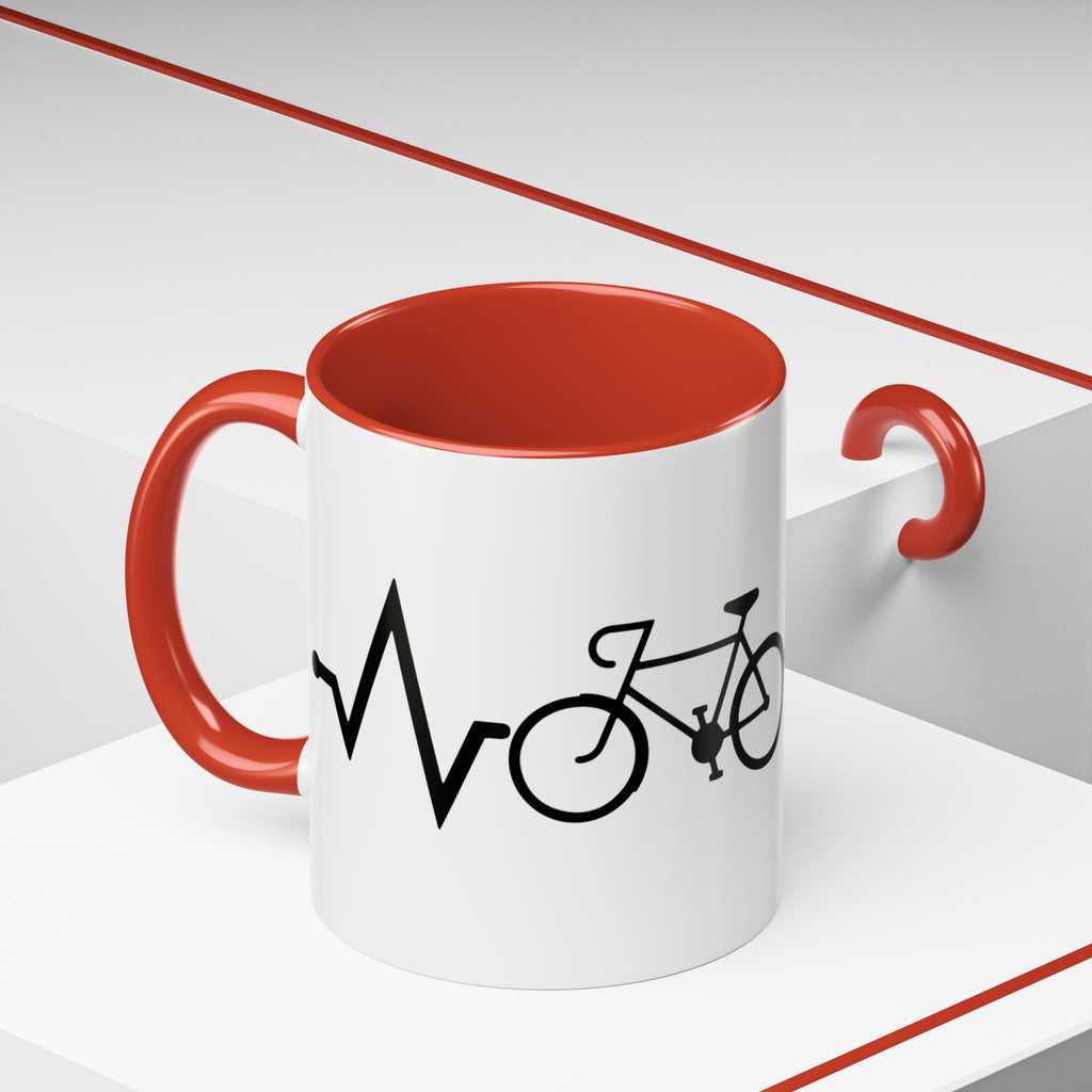 Cycling Lifeline Coffee Mug – 11oz & 15oz Bicycle Heartbeat Design, Colorful Interior