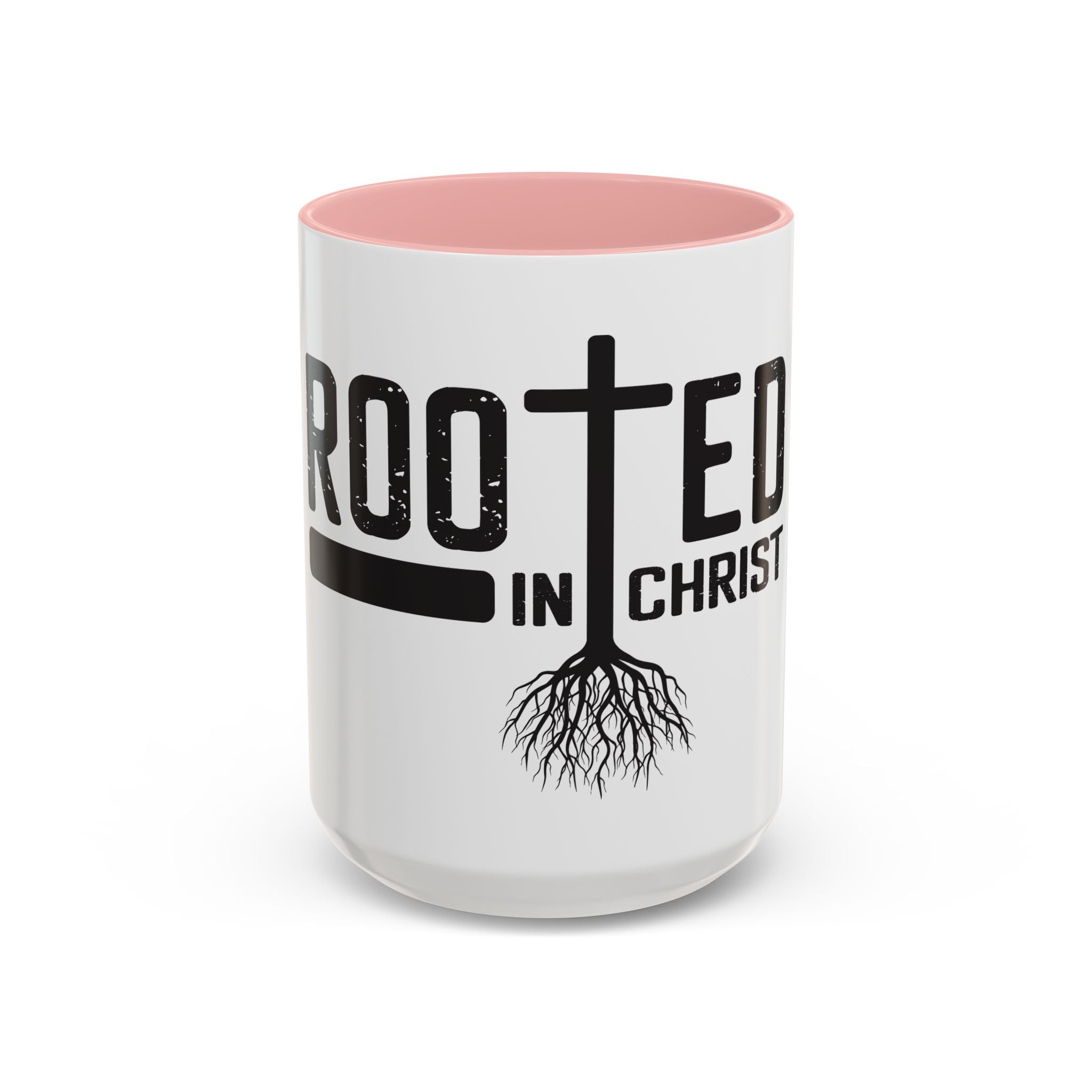 Rooted in Christ Coffee Mug – 11oz & 15oz Christian Tree Cross Design, Colorful Interior