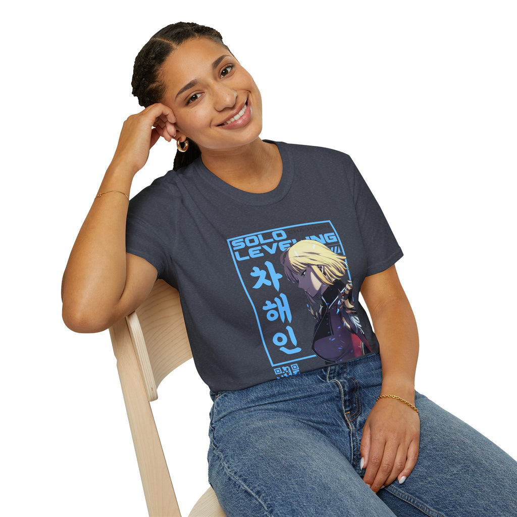 Solo Leveling Cha Hae-In Anime T-Shirt – Black Graphic Tee for Fans