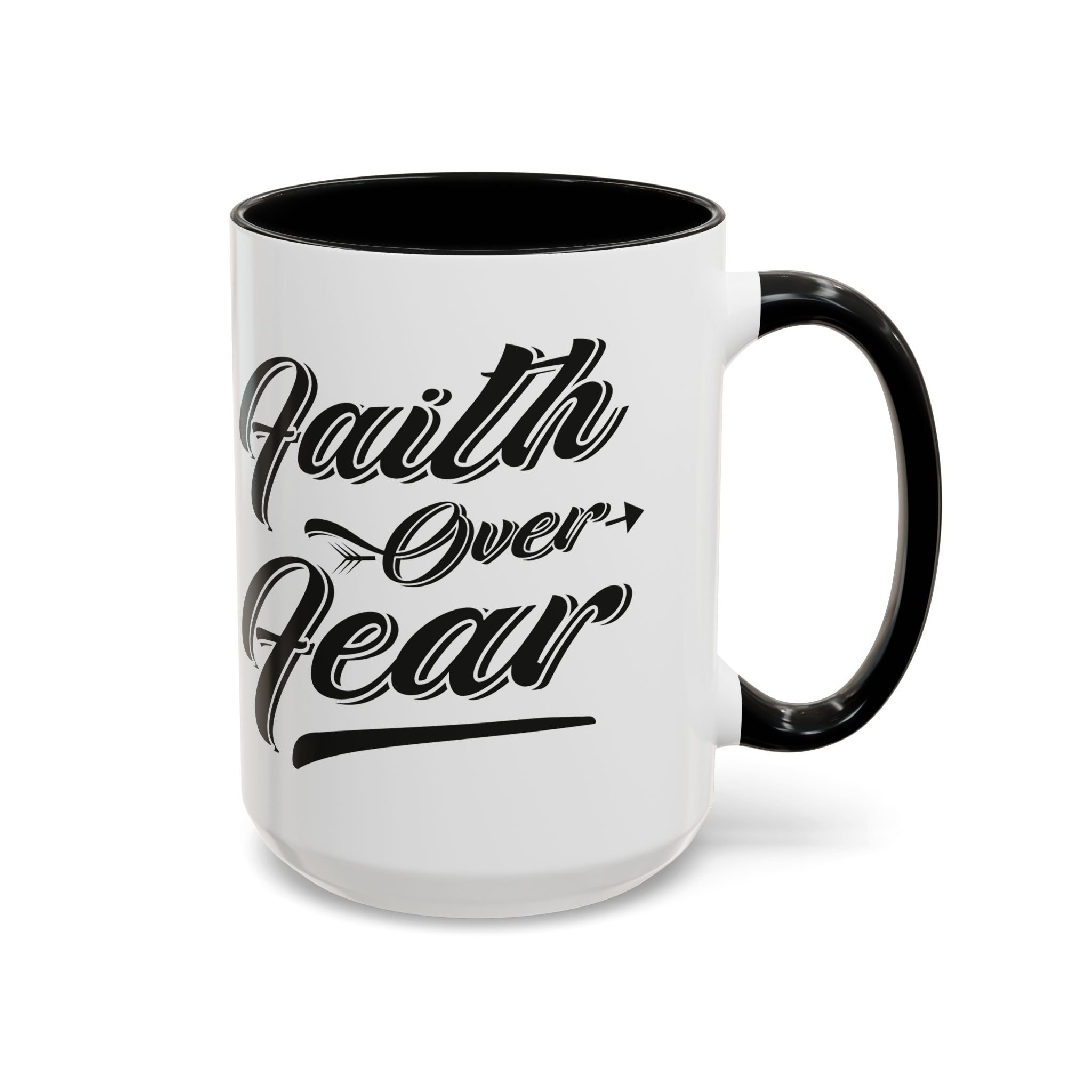 Faith Over Fear Coffee Mug – 11oz & 15oz Inspirational Christian Quote, Colorful Interior